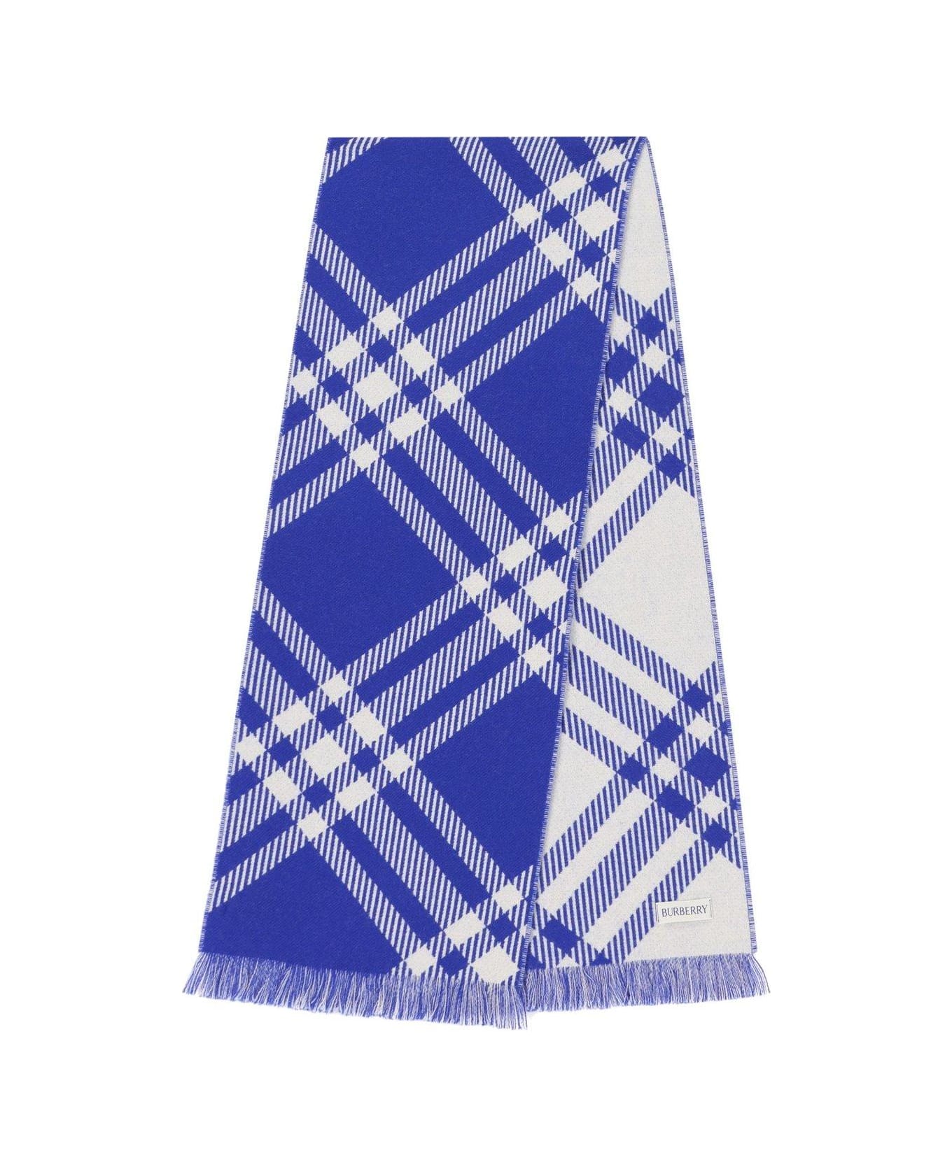 Burberry Checked Fringed Knit Scarf - Knight