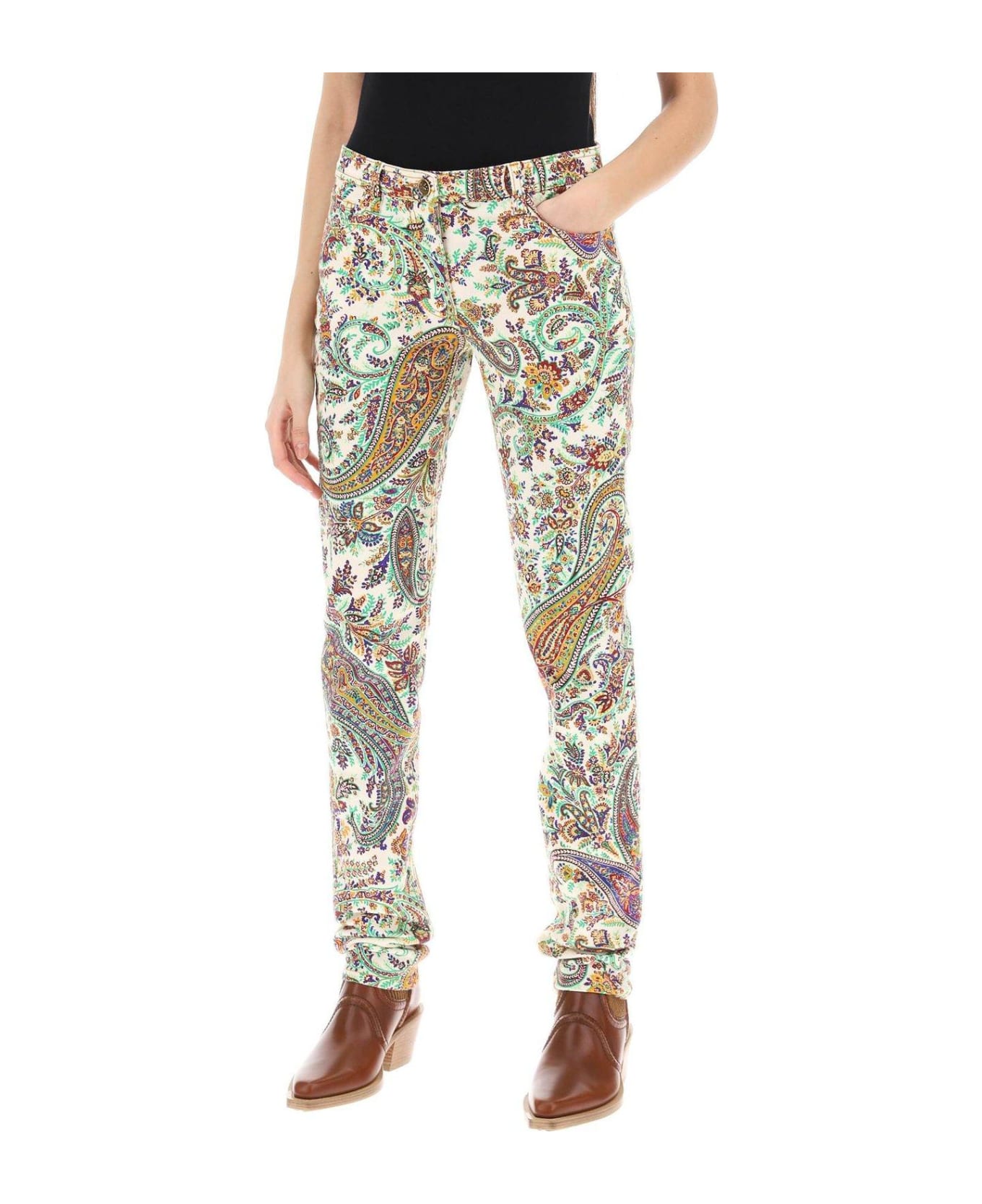 Etro Paisley-printed High-waist Stretched Jeans - STAMPA FDO BIANCO (White)