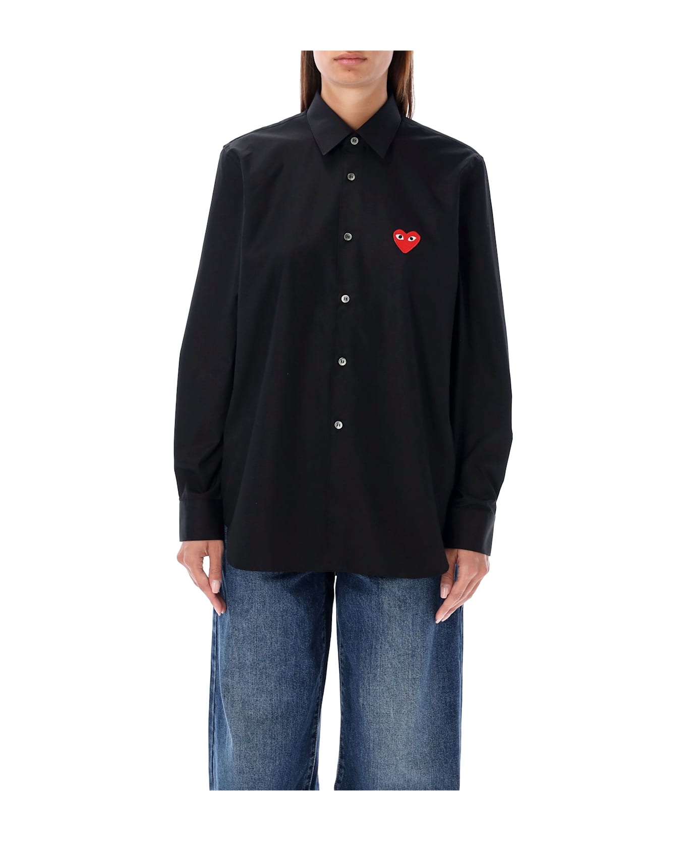 Comme des Garçons Play Red Heart Patch Shirt - BLACK RED
