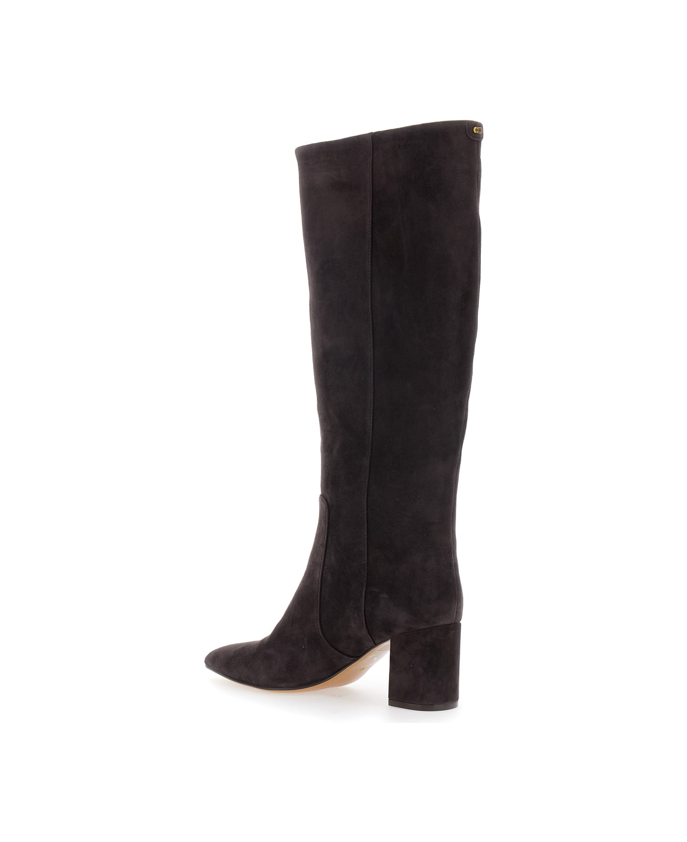 TwinSet Brown Knee High Boots With Back Logo Detail In Suede Woman - Brown