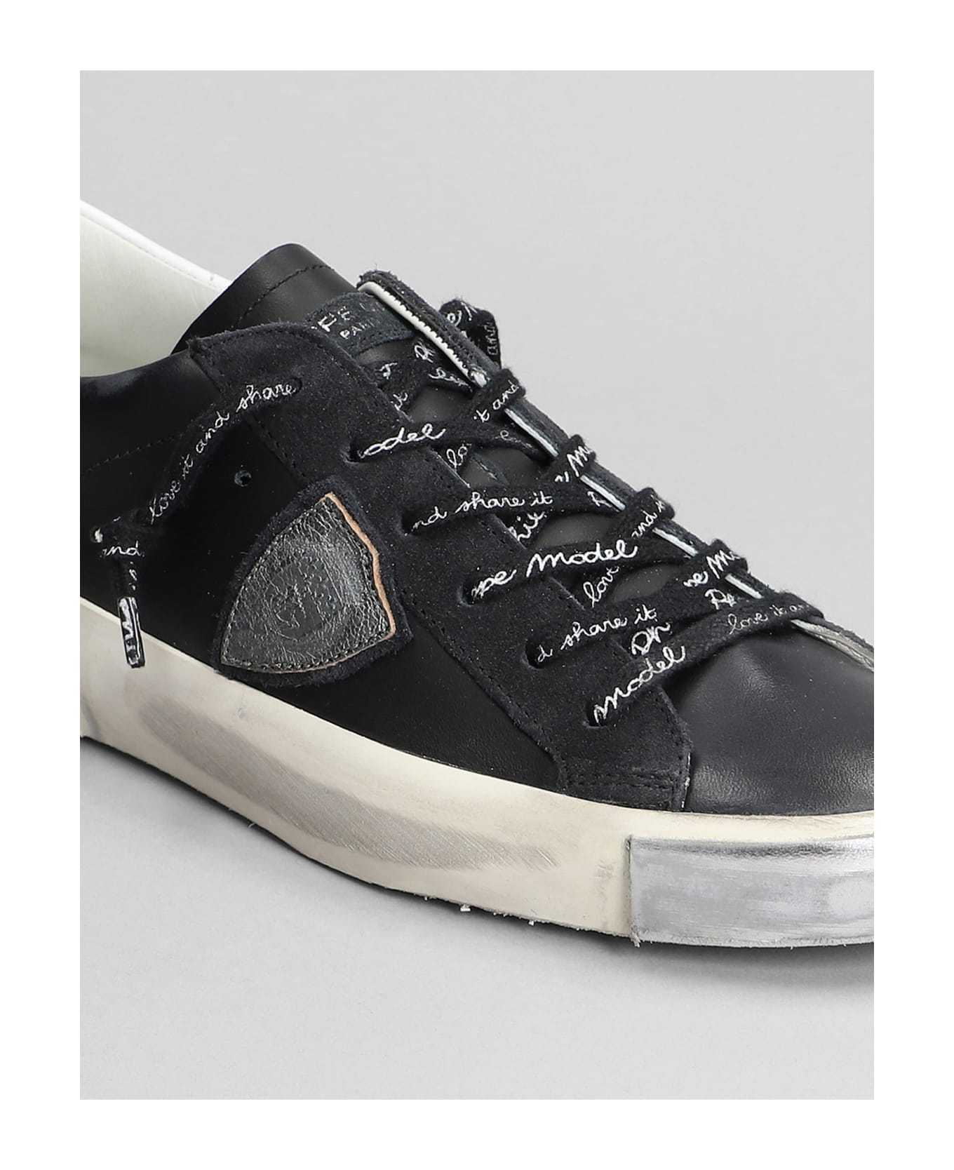 Philippe Model Prsx Low Sneakers In Black Suede And Leather - black