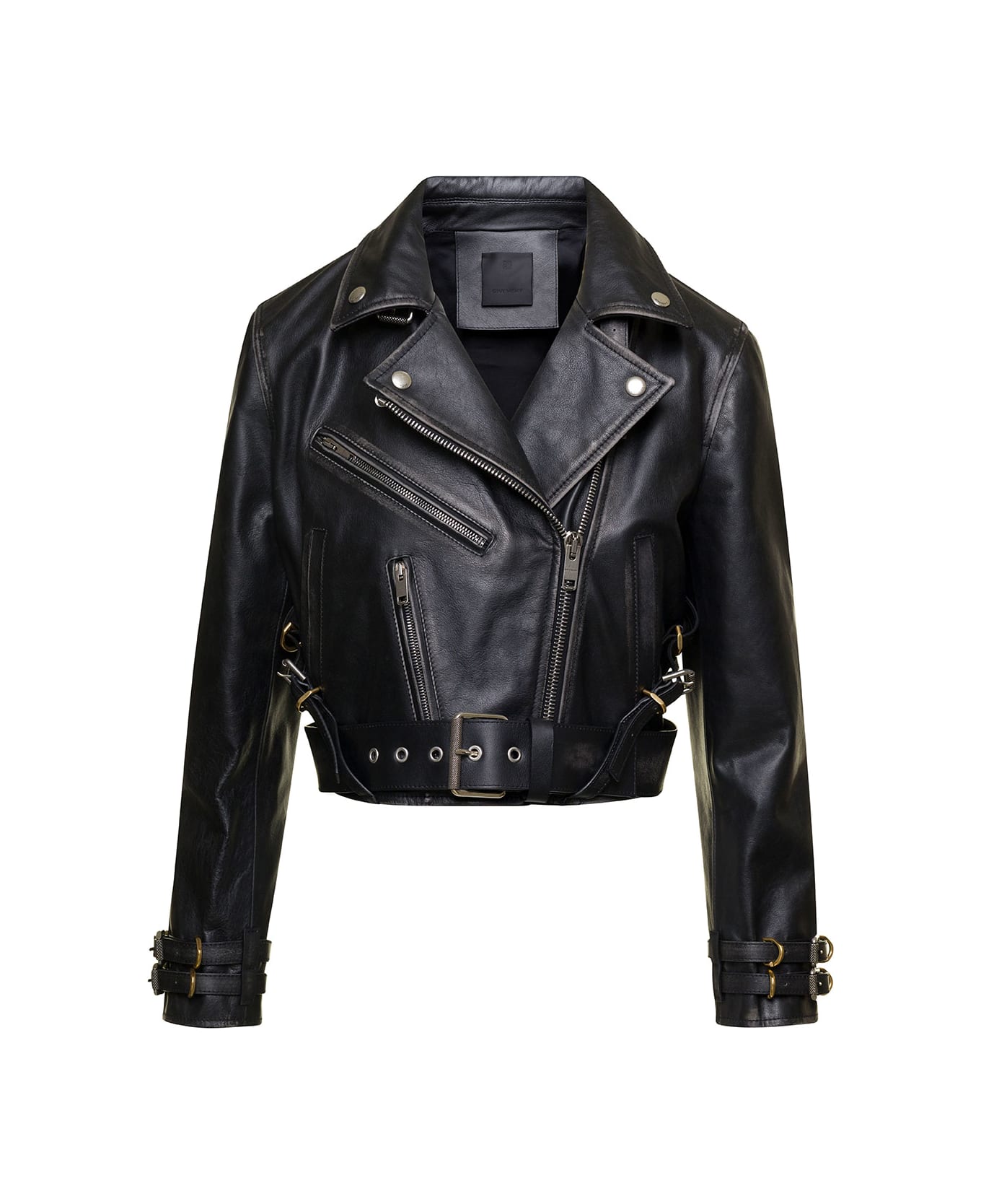 Givenchy Black Leather Crop Biker - Nero