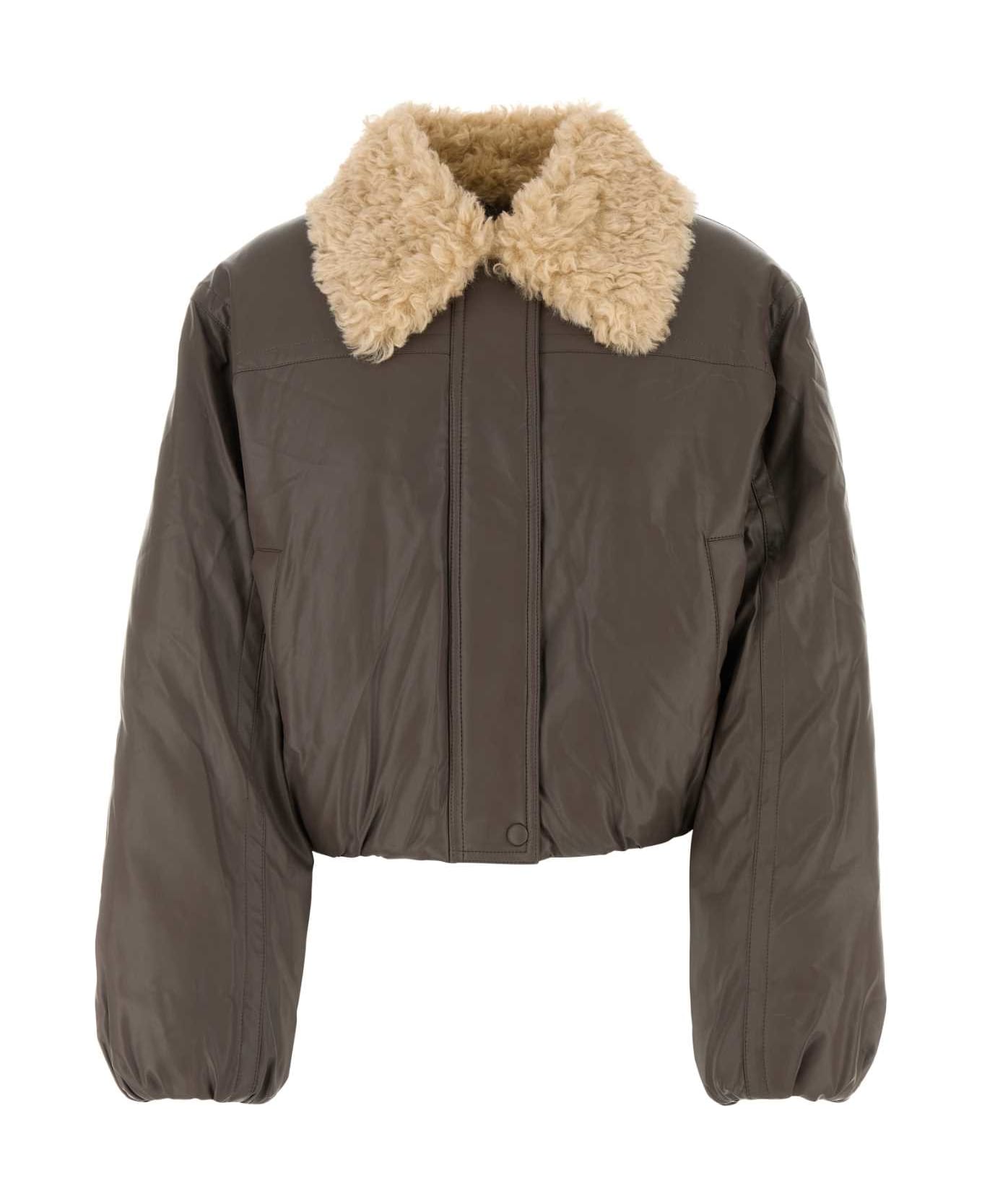 STAND STUDIO Brown Synthetic Leather Fran Padded Jacket - MOLEBROWN
