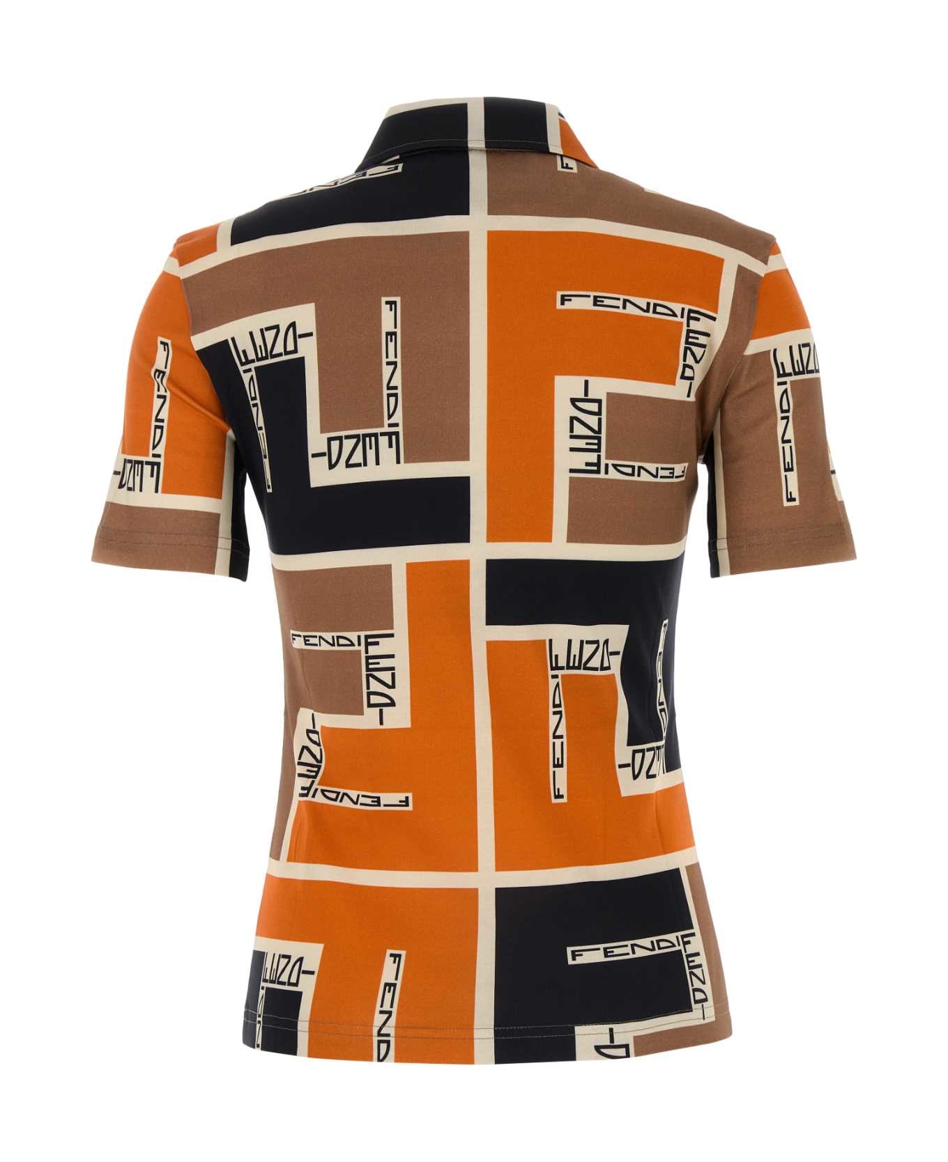 Fendi Printed Cotton Polo Shirt - ORANGEASH