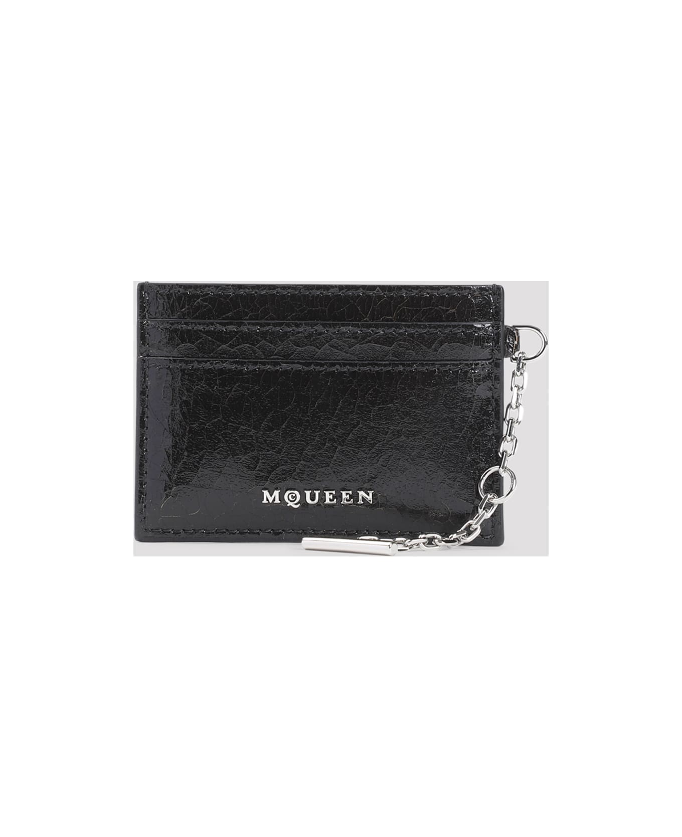 Alexander McQueen Black Leather Card Holder - Black Caramel Silver