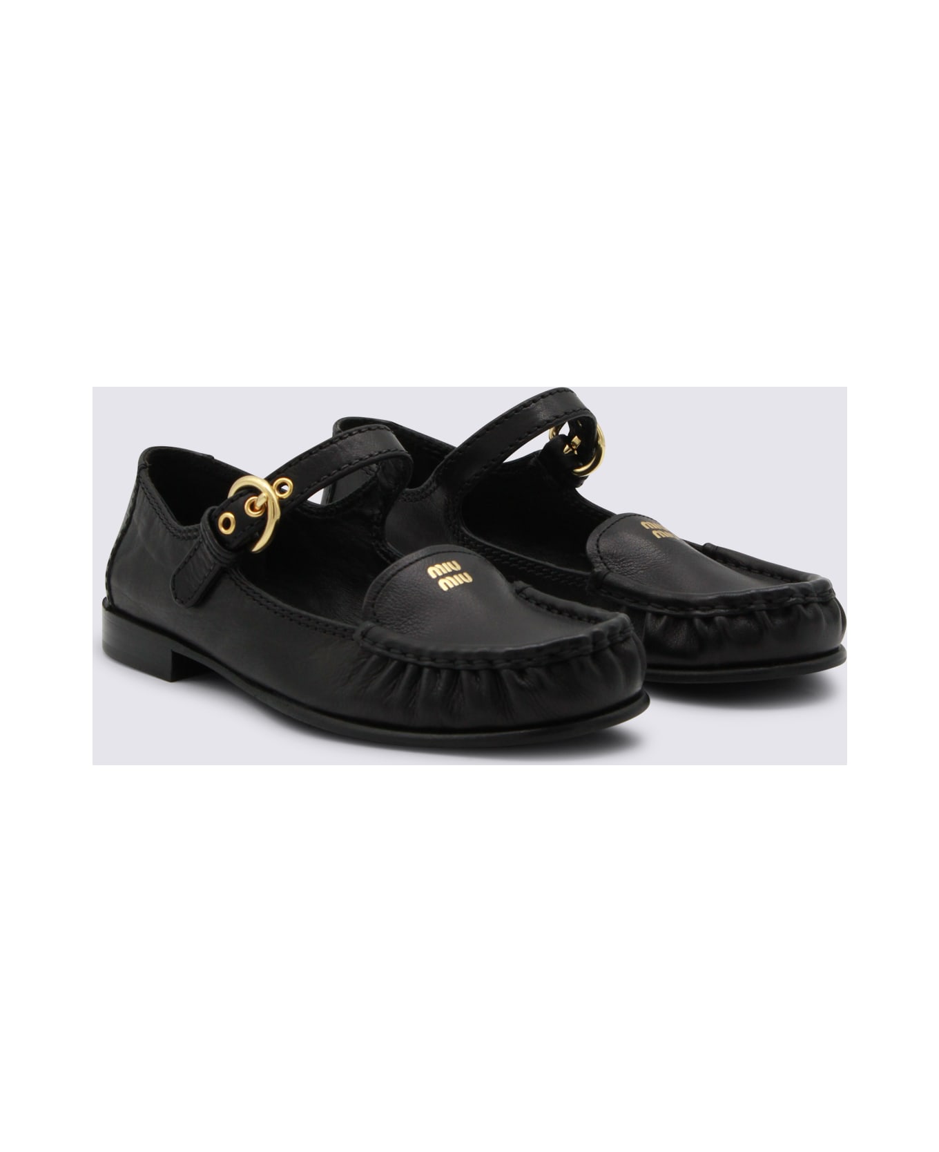Miu Miu Black Leather Loafers - Black