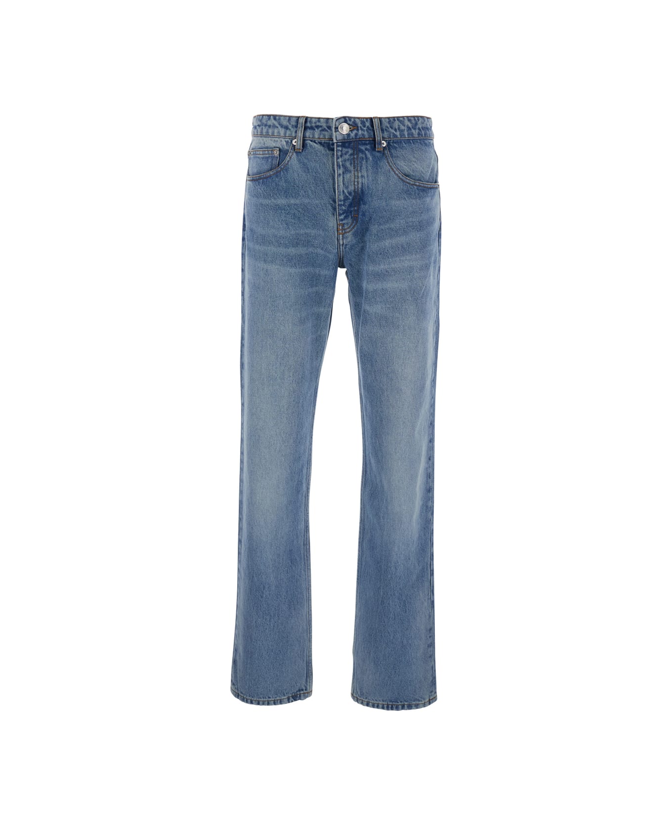 Ami Alexandre Mattiussi Blue Jeans With Belt Loops And Logo Patch On The Rear In Denim Man - Blu