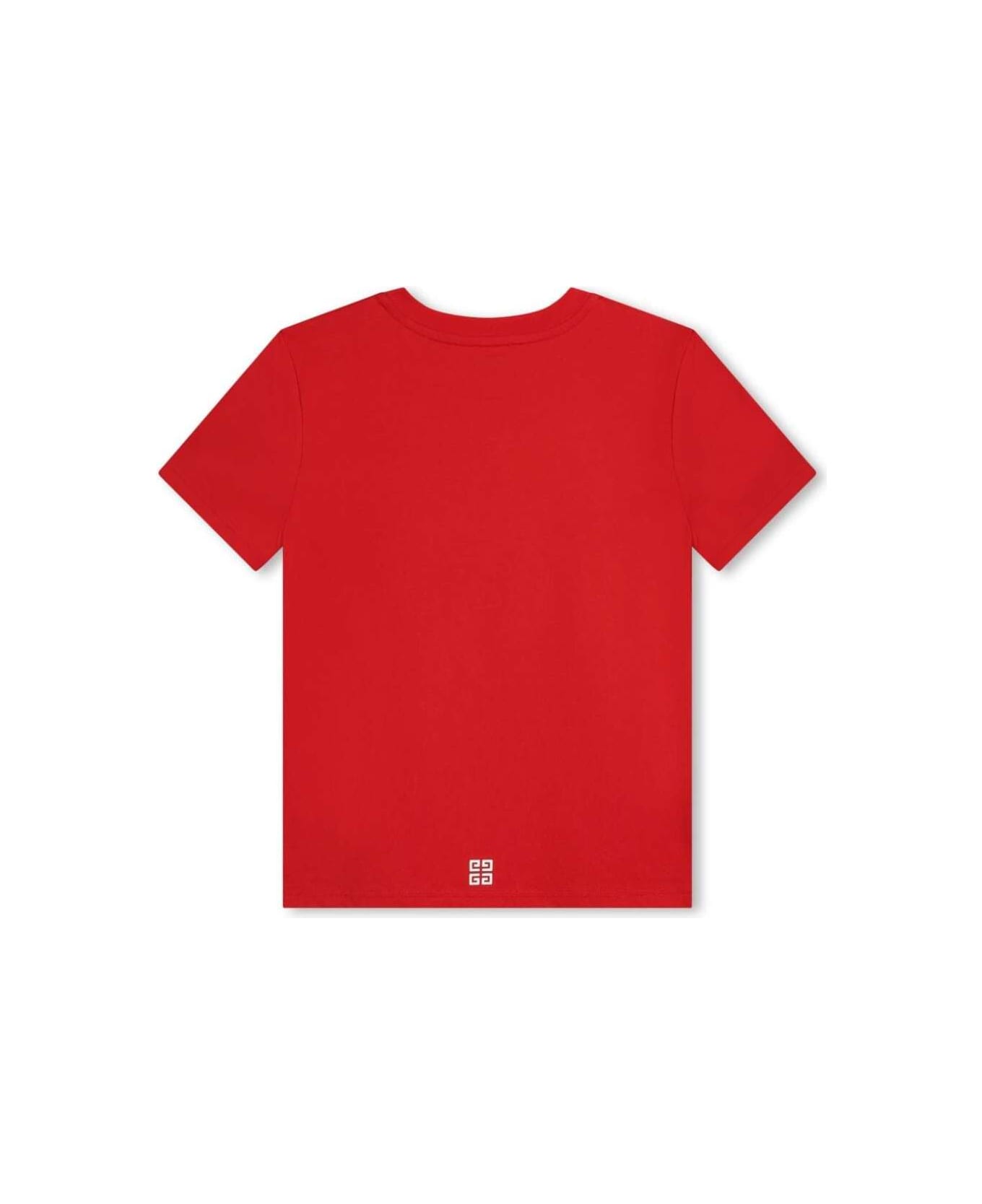 Givenchy Red Crewneck T-shirt With Contrasting Logo Lettering Print In Cotton Boy - Red
