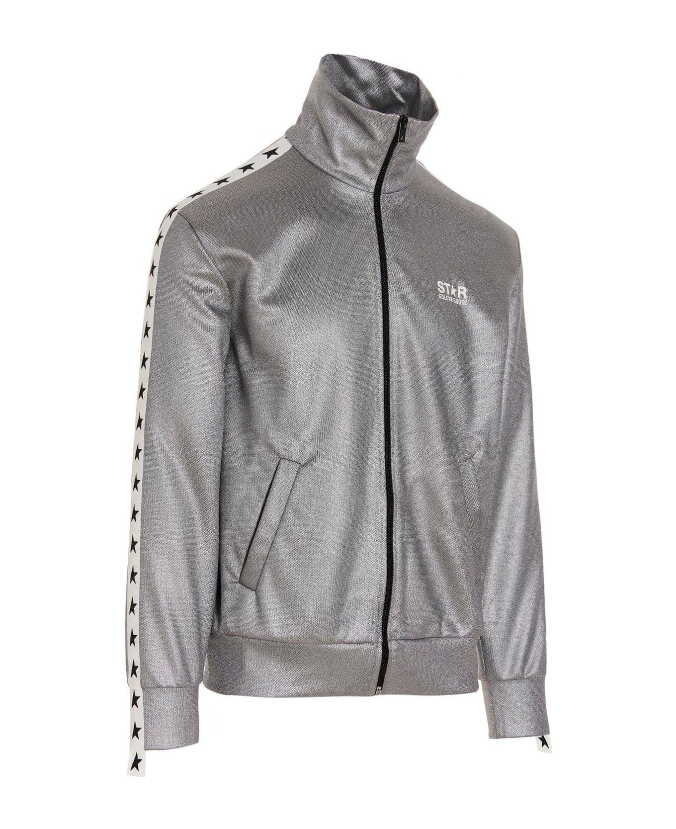 Golden Goose Logo Printed Zipped Jacket - Silver