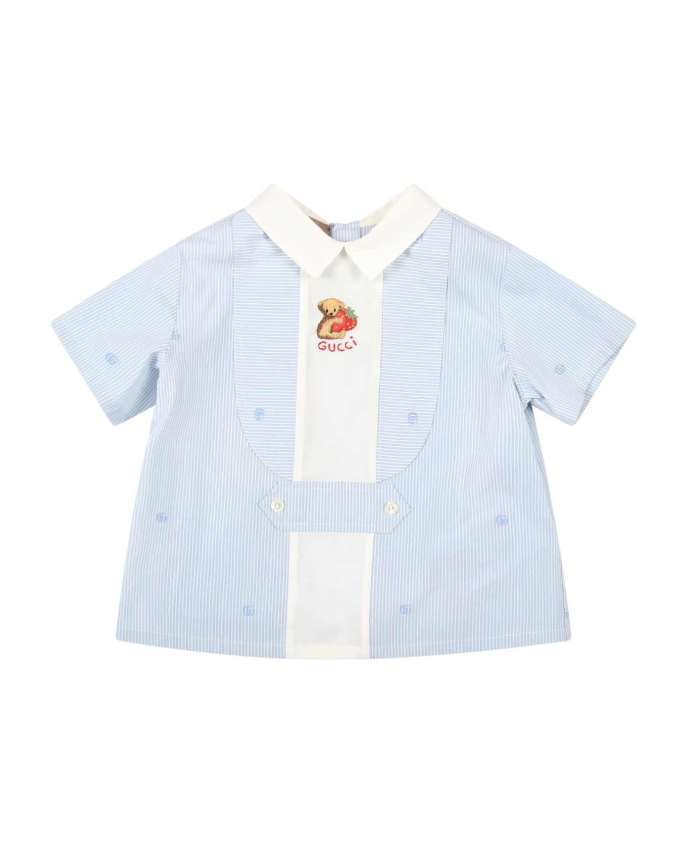 Gucci Multicolor Shirt For Baby Boy With Bear - Light Blue