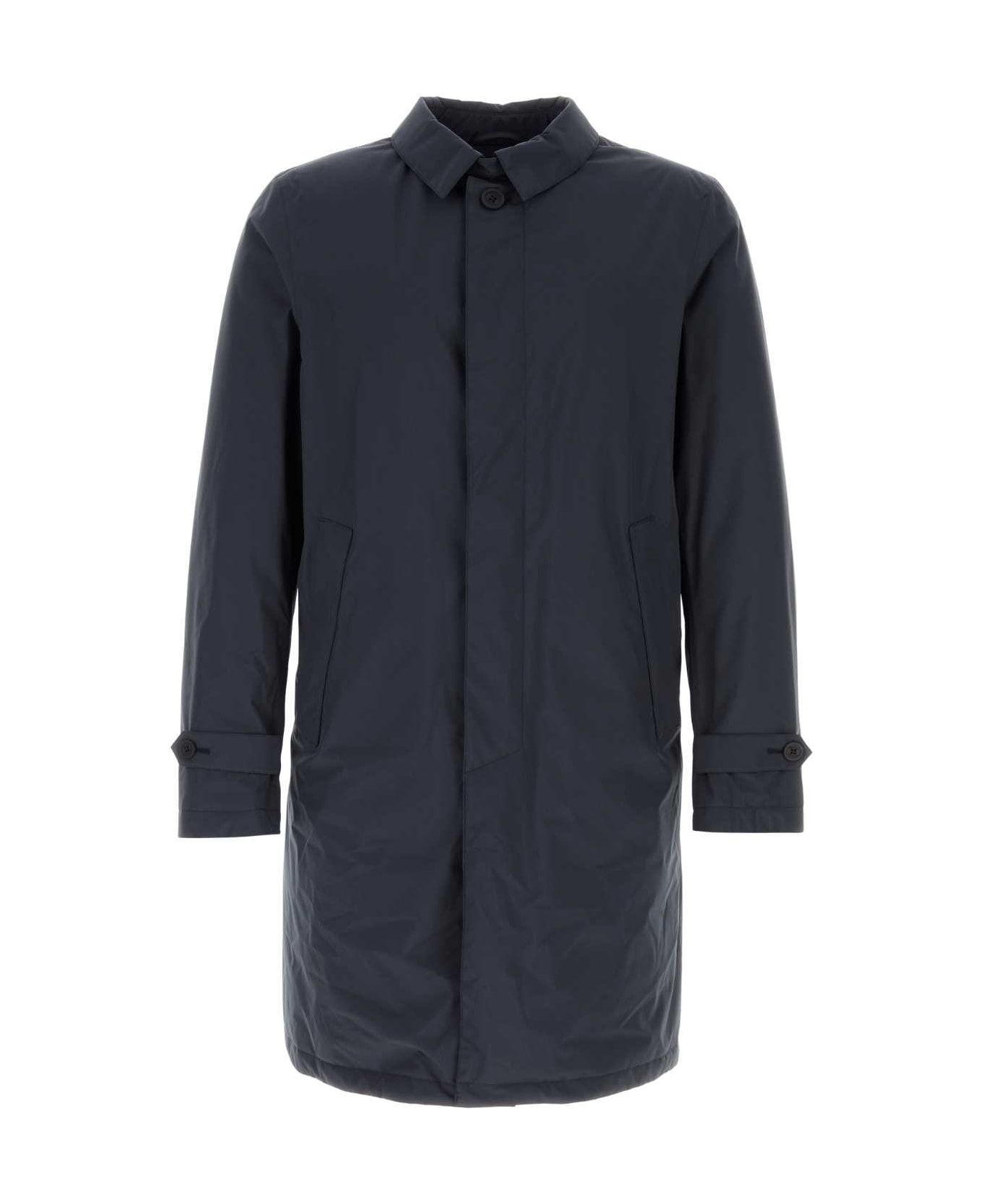 Herno Navy Blue Nylon Trench Coat - Blue