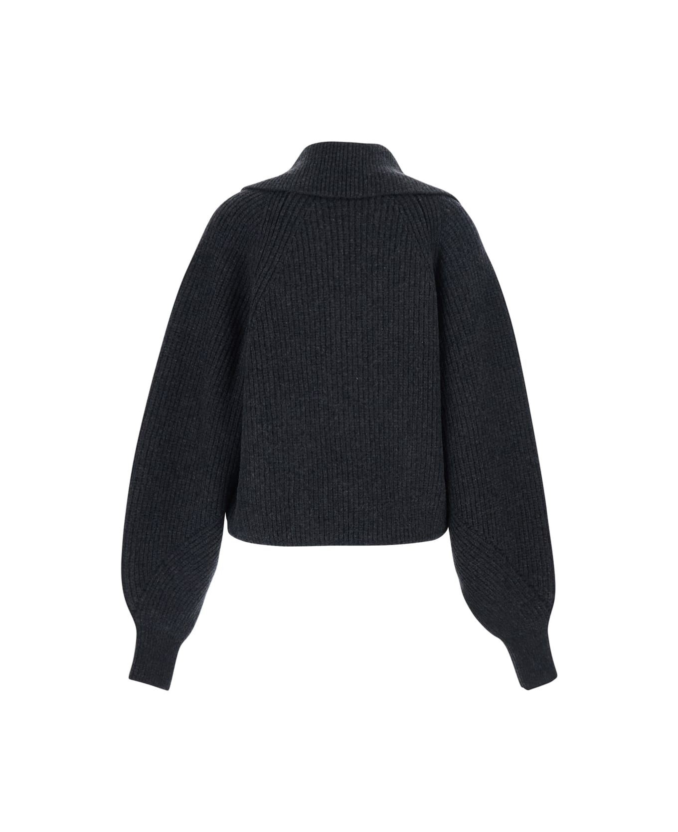 Balmain Batwing Open Neck Ribbed Knit Pull - Grey