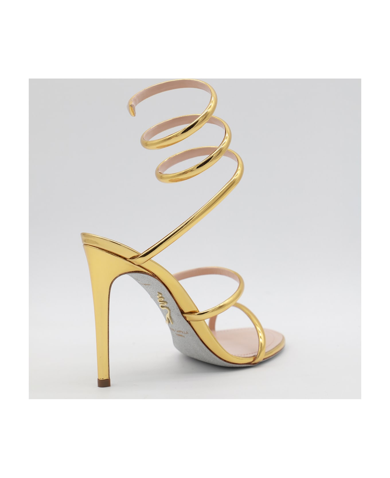 René Caovilla Gold Tone Leather Sandals - GOLD