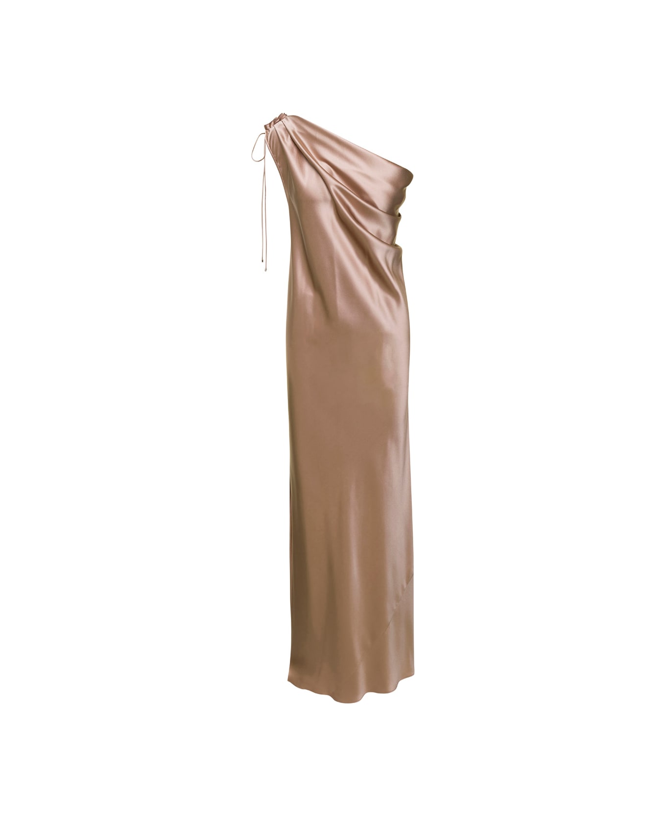 Max Mara Beige Mono-shoulder Long Dress In Satin Woman - Beige