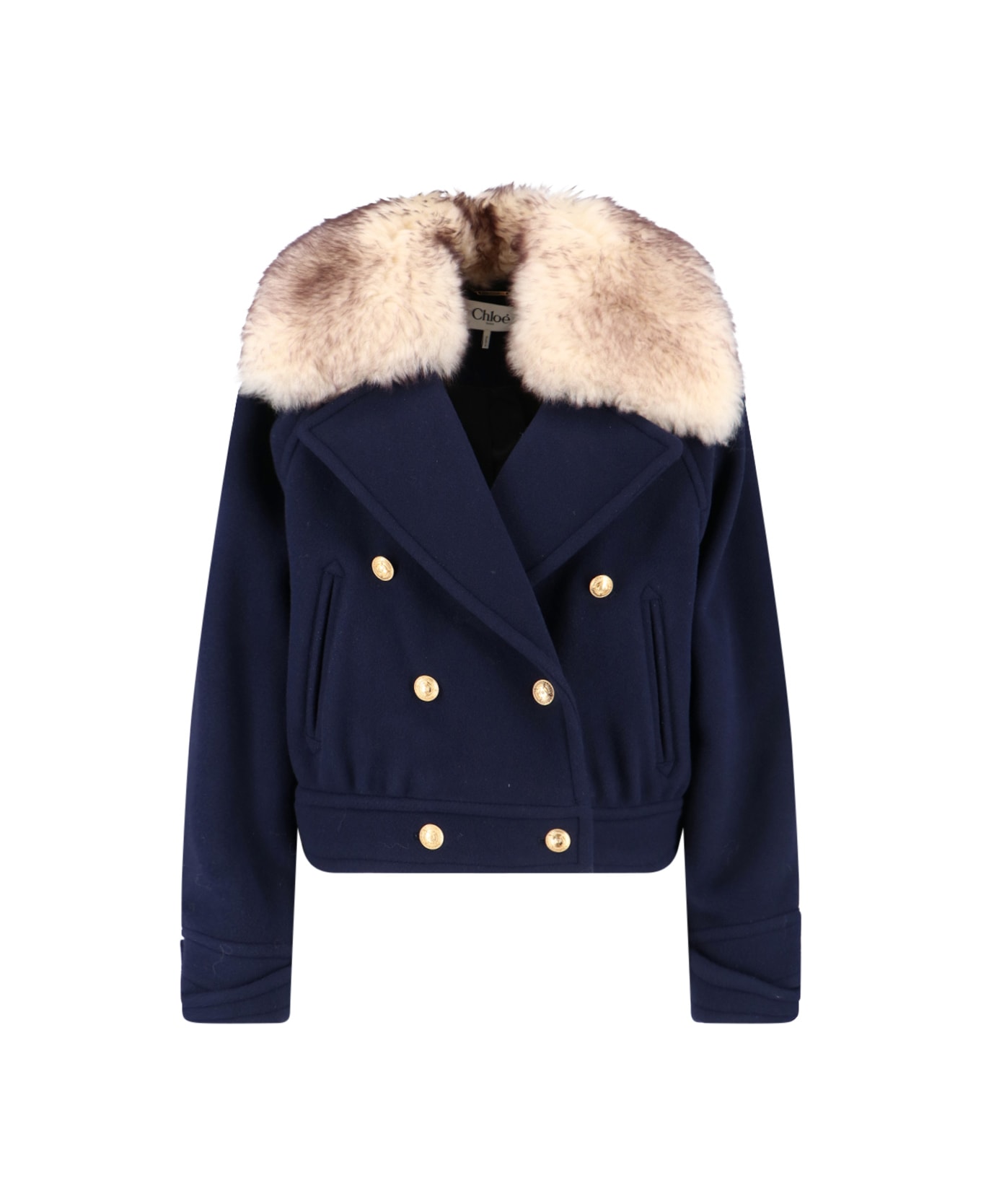 Chloé Double-breasted Coat With Fur Coat - Blue