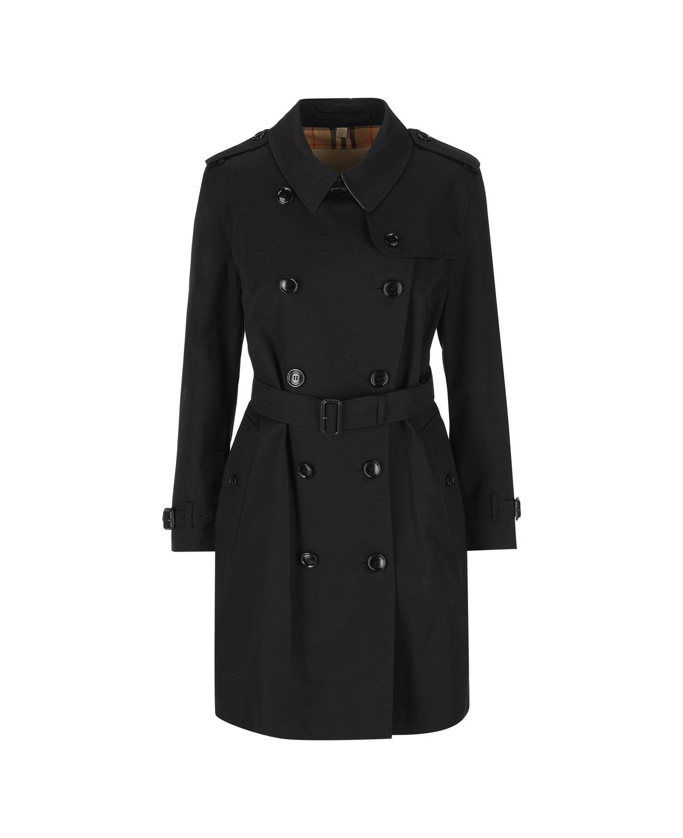 Burberry Double Breasted Belted Trench Coat - BLACK レインコート