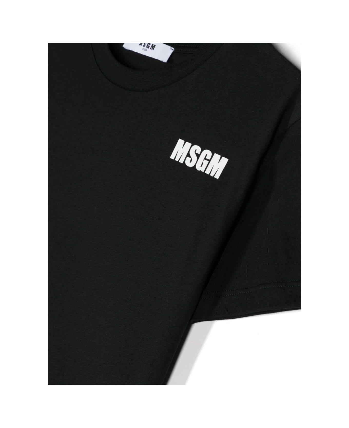 MSGM Black T-shirt With Front And Back Logo - Nero