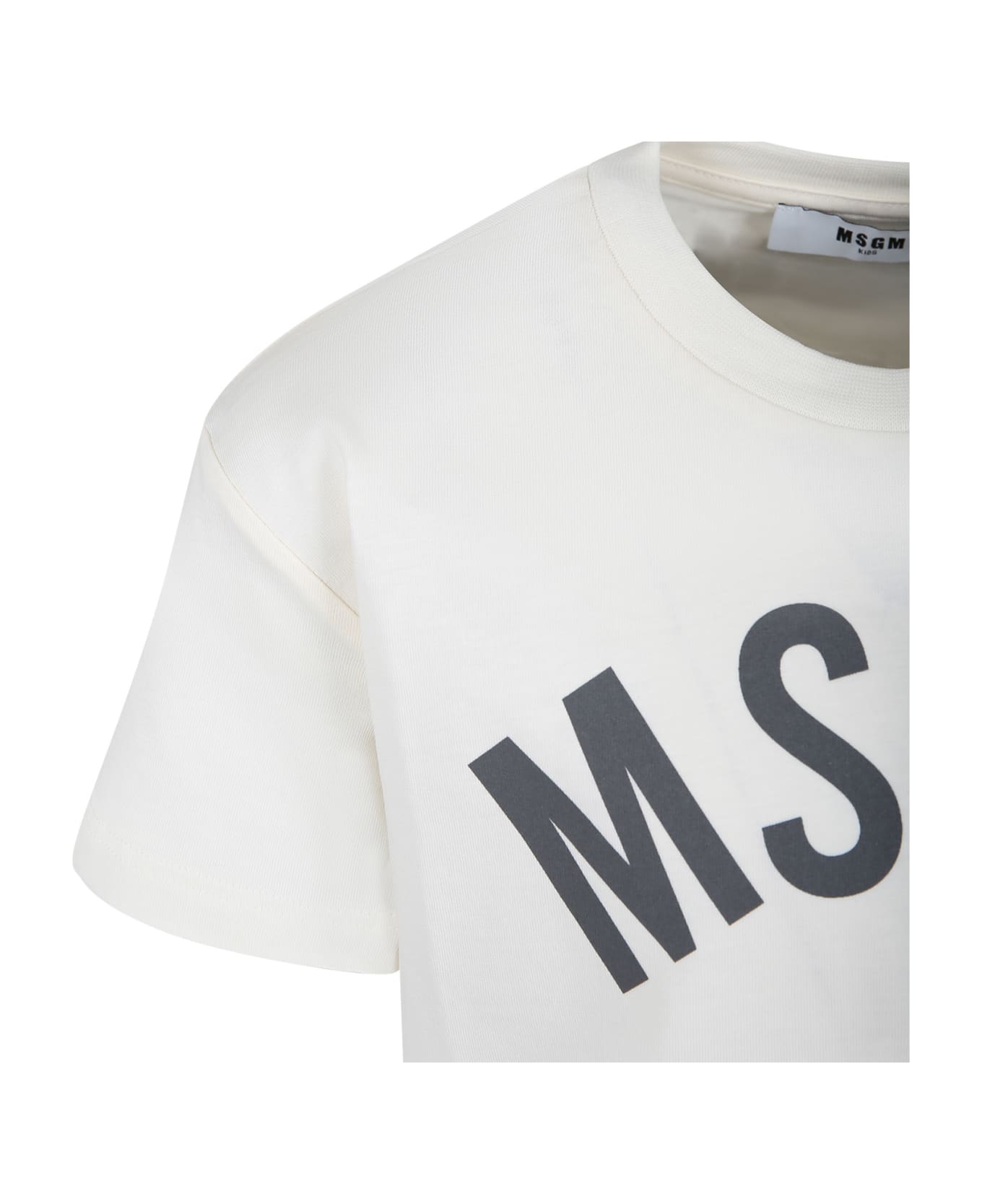 MSGM Ivory T-shirt For Boy With Logo Tシャツ＆ポロシャツ