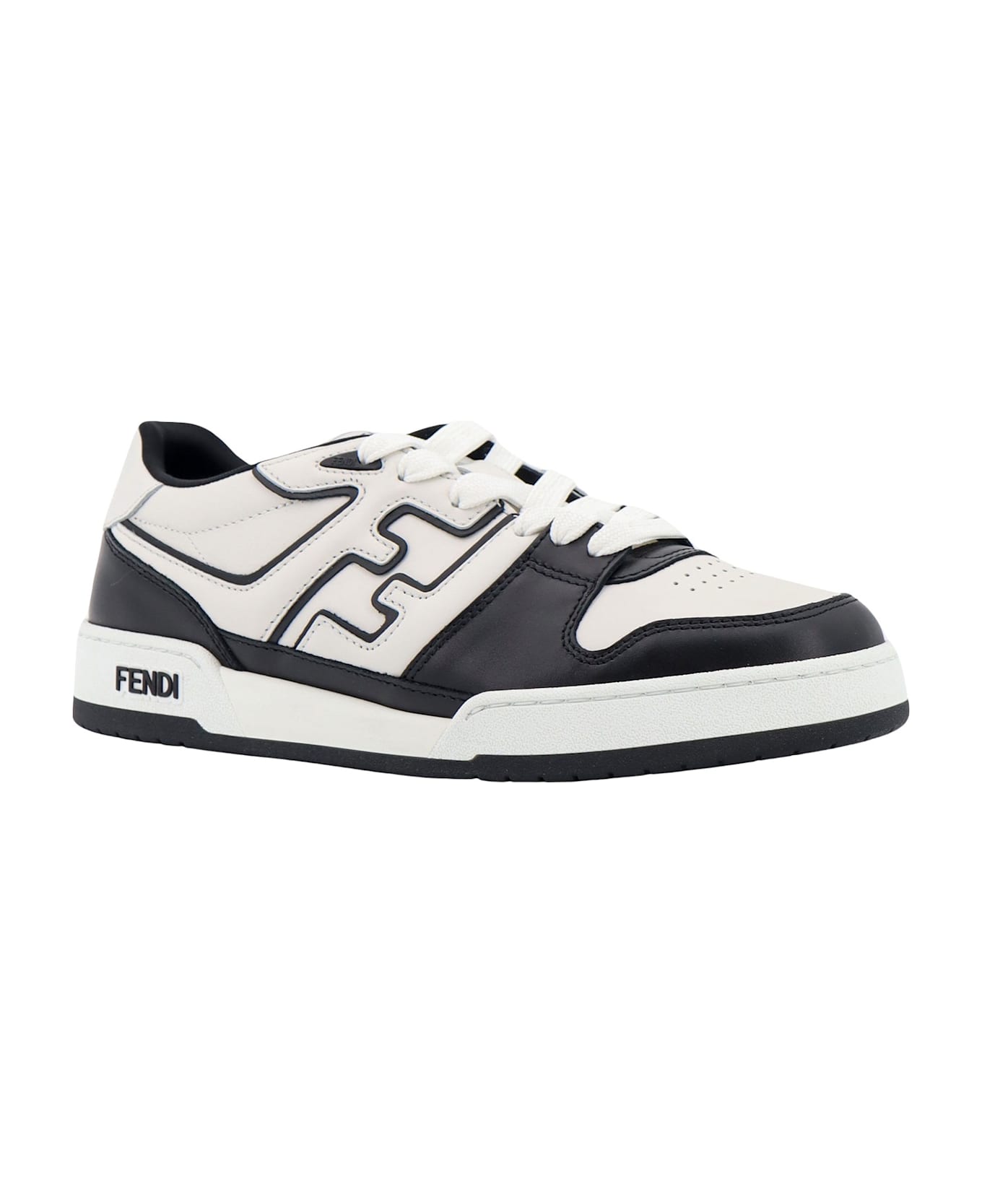 Fendi Leather Sneakers With Ff Lateral Logo - NeroBianco