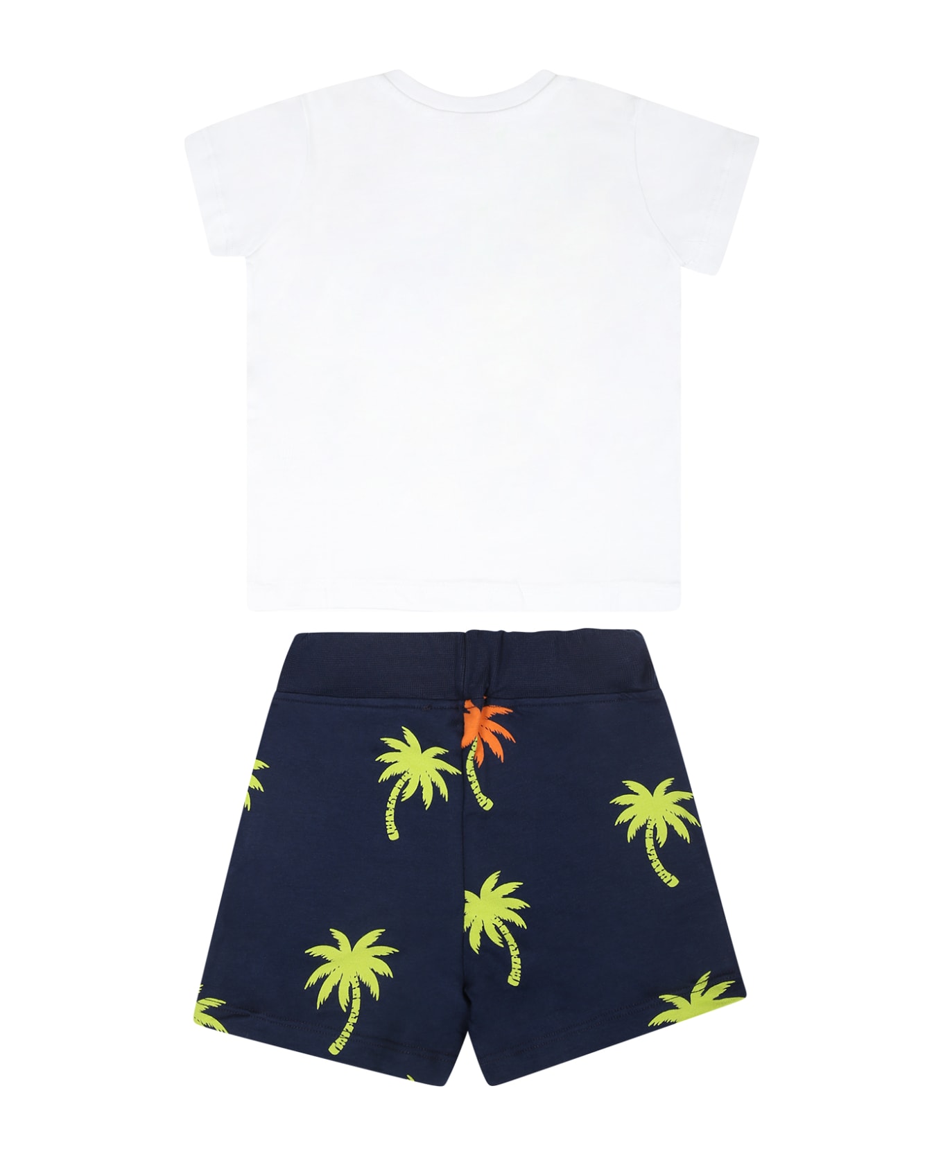 MSGM White Suit For Baby Boy With Logo And Palm Tree - Multicolor ボトムス