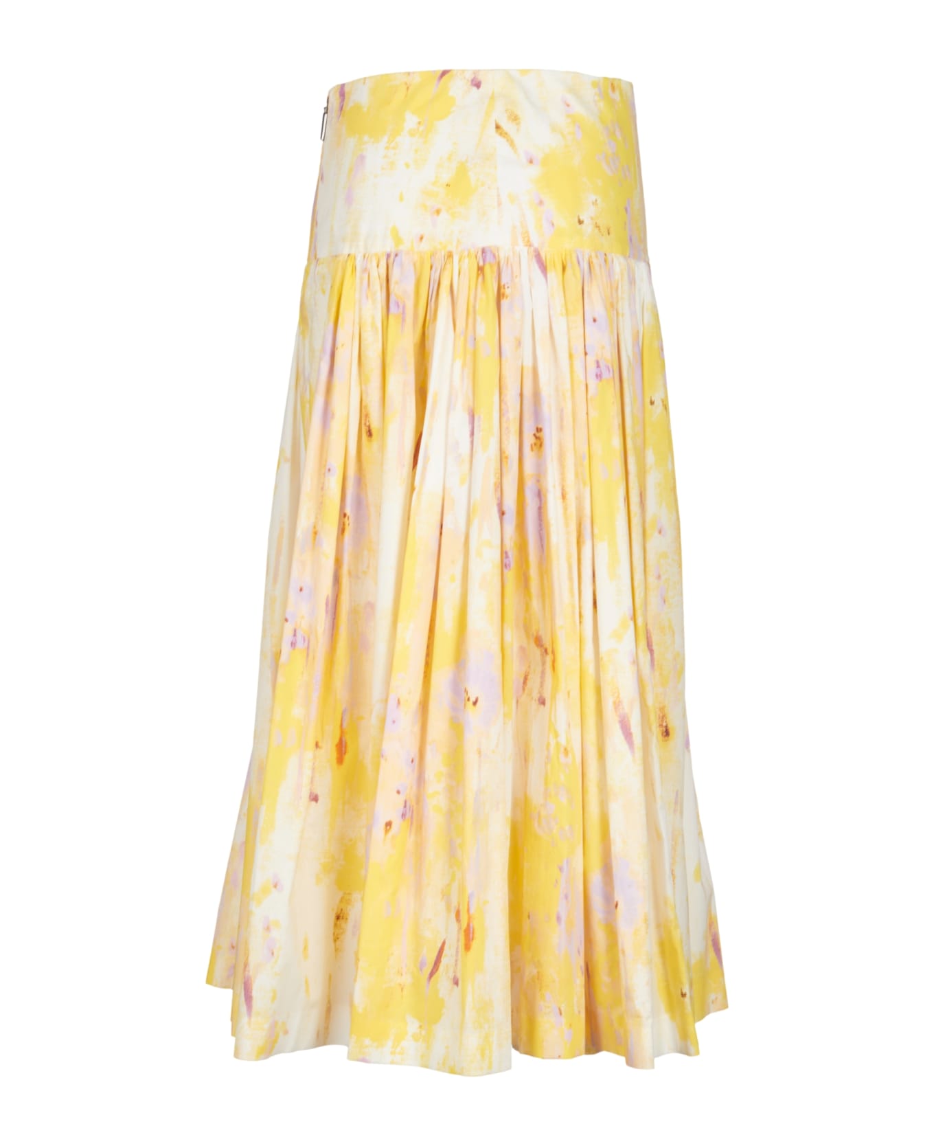 MSGM Flared Midi Skirt In Poplin With 'artsy Flower' Print - Yellow