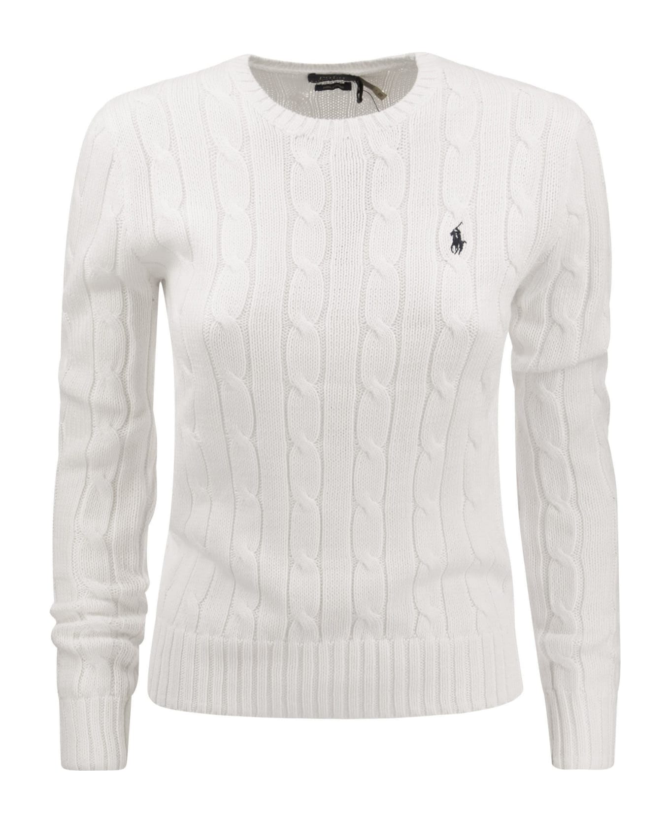Polo Ralph Lauren Crew Neck Sweater In White Braided Knit - Bianco