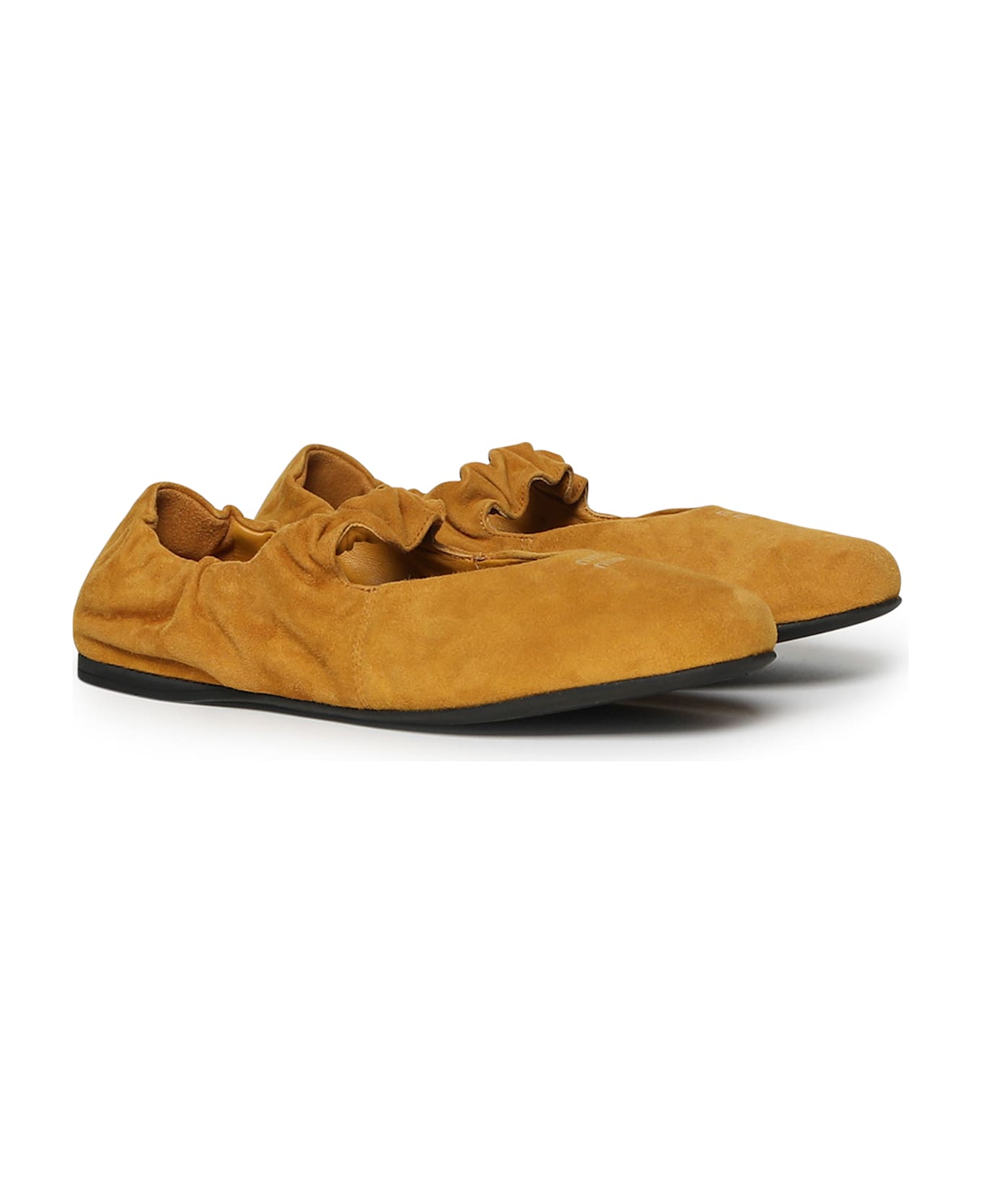 Miu Miu Suede Ruffle Ballerinas - Whiskey