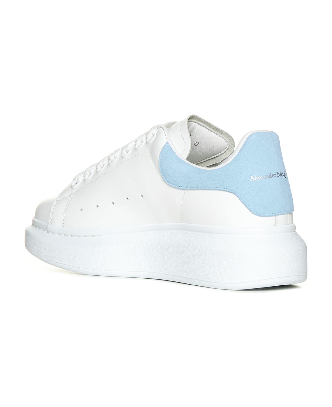 Alexander McQueen Sneakers In Leather And Light Blue Heel - White/powder Blue