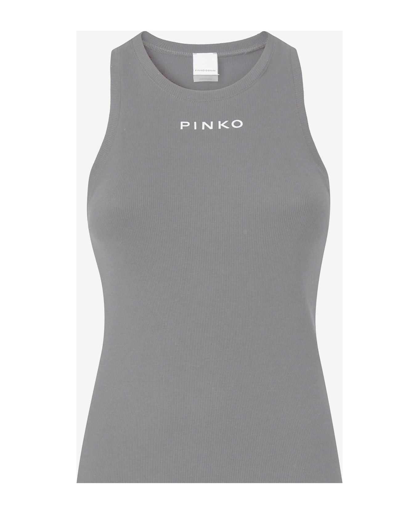 Pinko Ribbed Knit Tank Top With Logo - Grey
