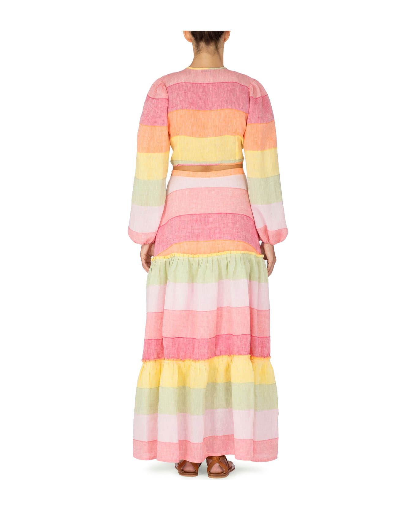 Amotea Charlotte Skirt In Rainbow Linen - Rainbow