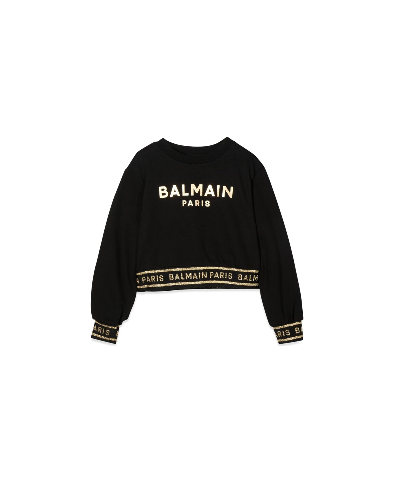 Balmain Cropped Sweatshirt Logoed Cuffs And Waistband - BLACK