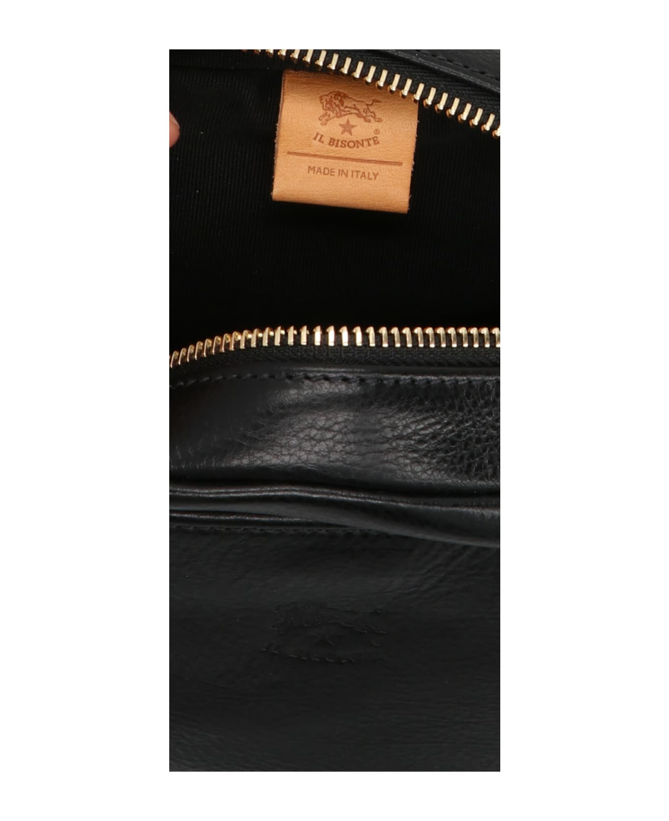 Il Bisonte Logo Leather Shoulder Strap. - Black