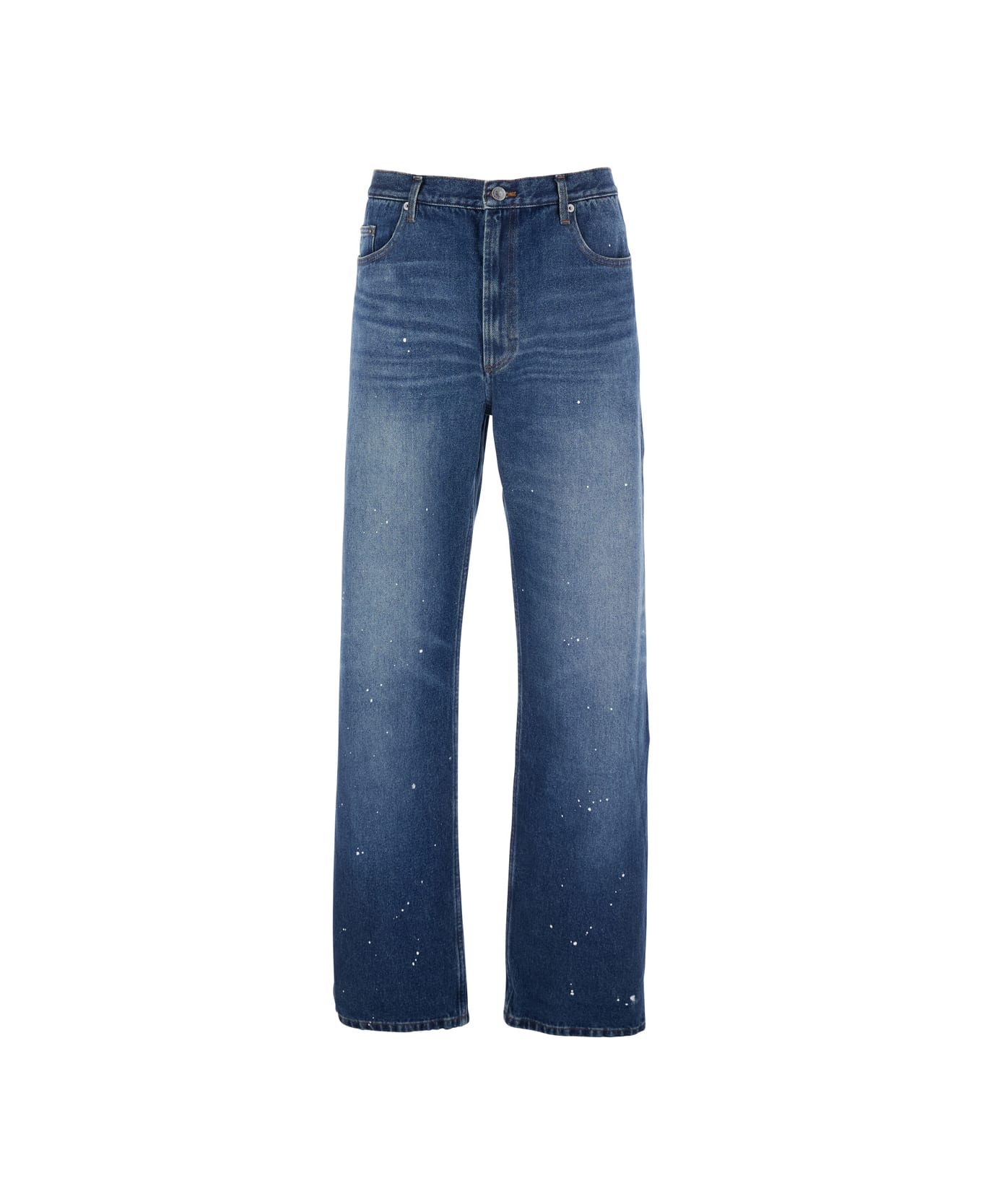 A.P.C. Blue Five-pocket Jeans With All-over Paint Effect In Cotton Man - Blu
