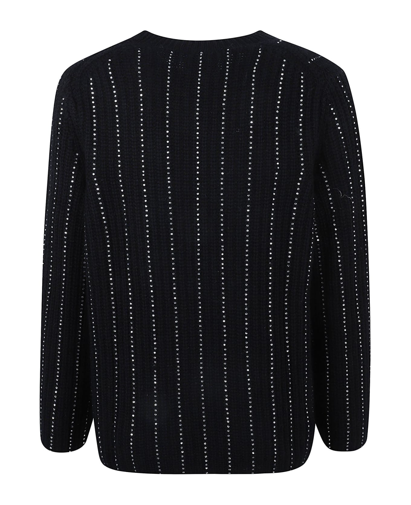 Allude Crystal Embellished Stripe Sweater - Black
