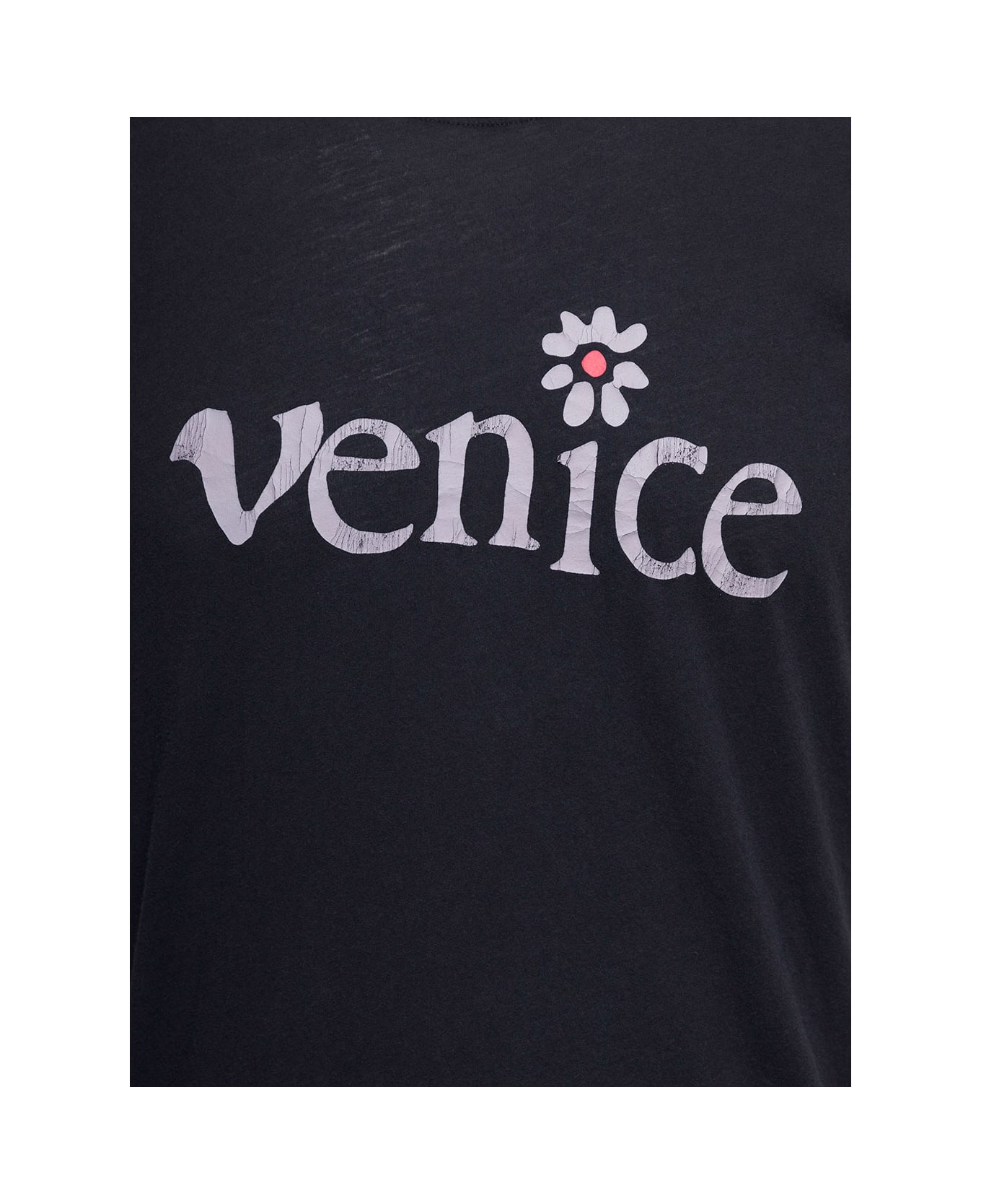 ERL Black Crewneck T-shirt With Venice Print In Cotton - Black