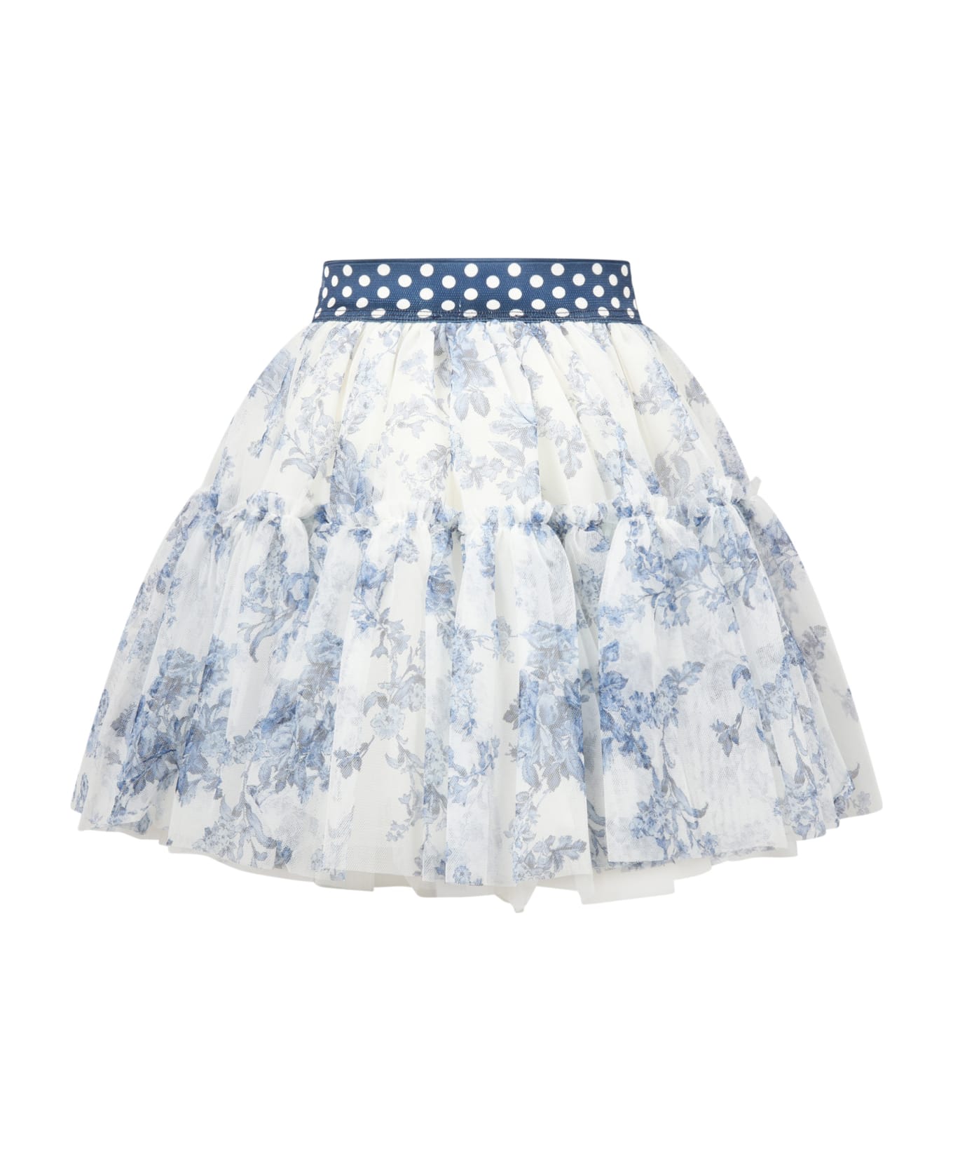 Monnalisa White Skirt For Girl With Flowes - White