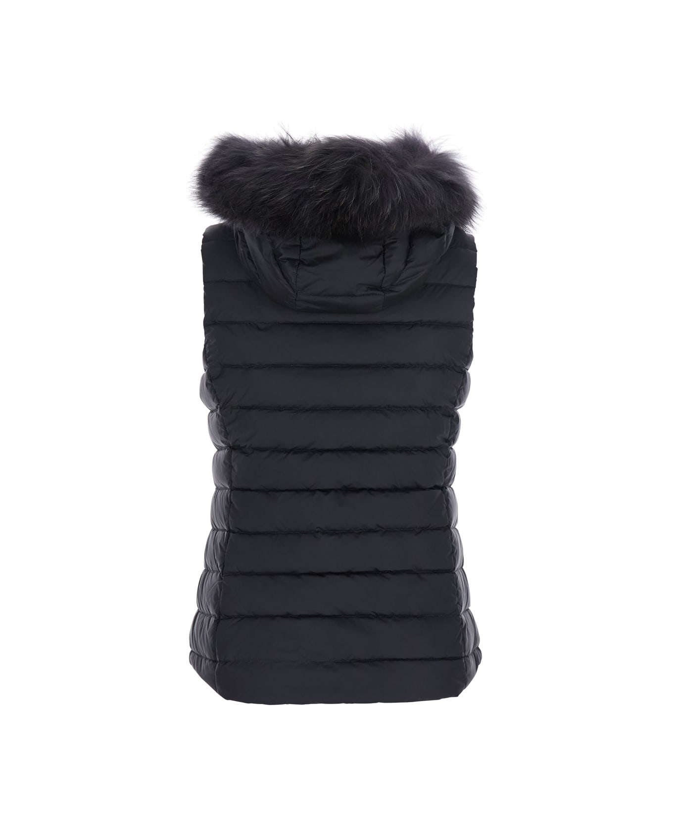 TATRAS Black Sleeveless Vest With Fur Hood In Tech Fabric Woman - Black