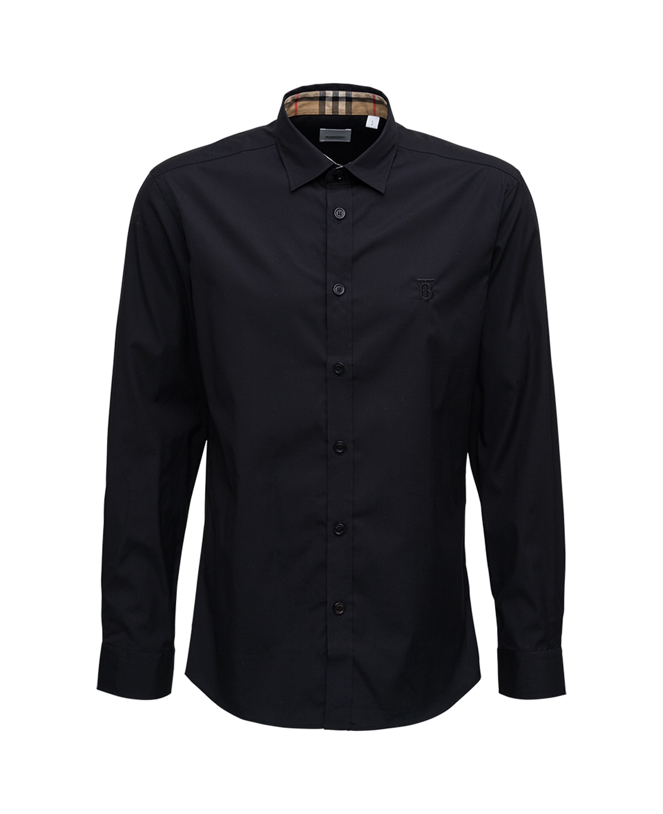 Burberry Man's Black Cotton Polin Shirt With Logo - Black シャツ