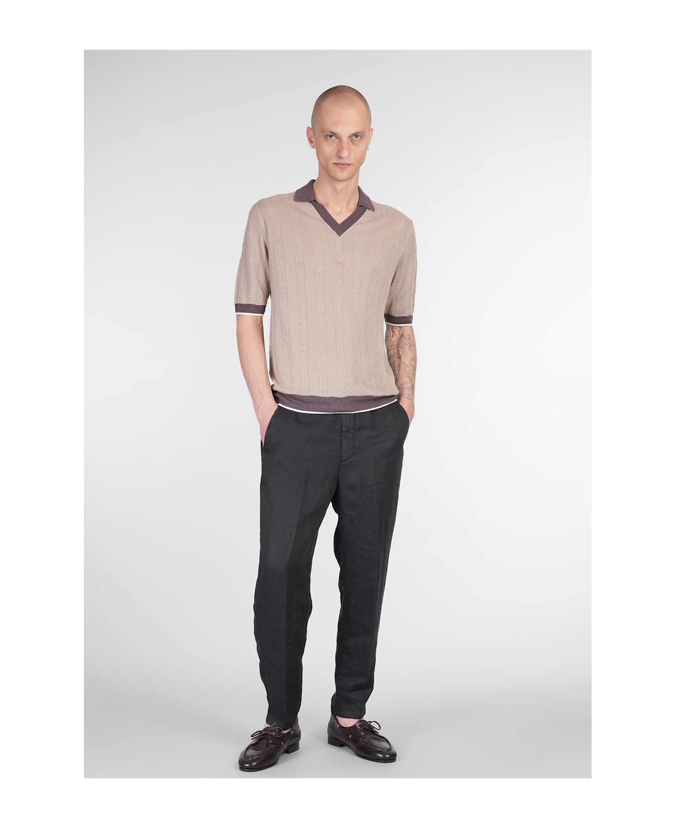 Ballantyne Polo In Beige Linen - beige