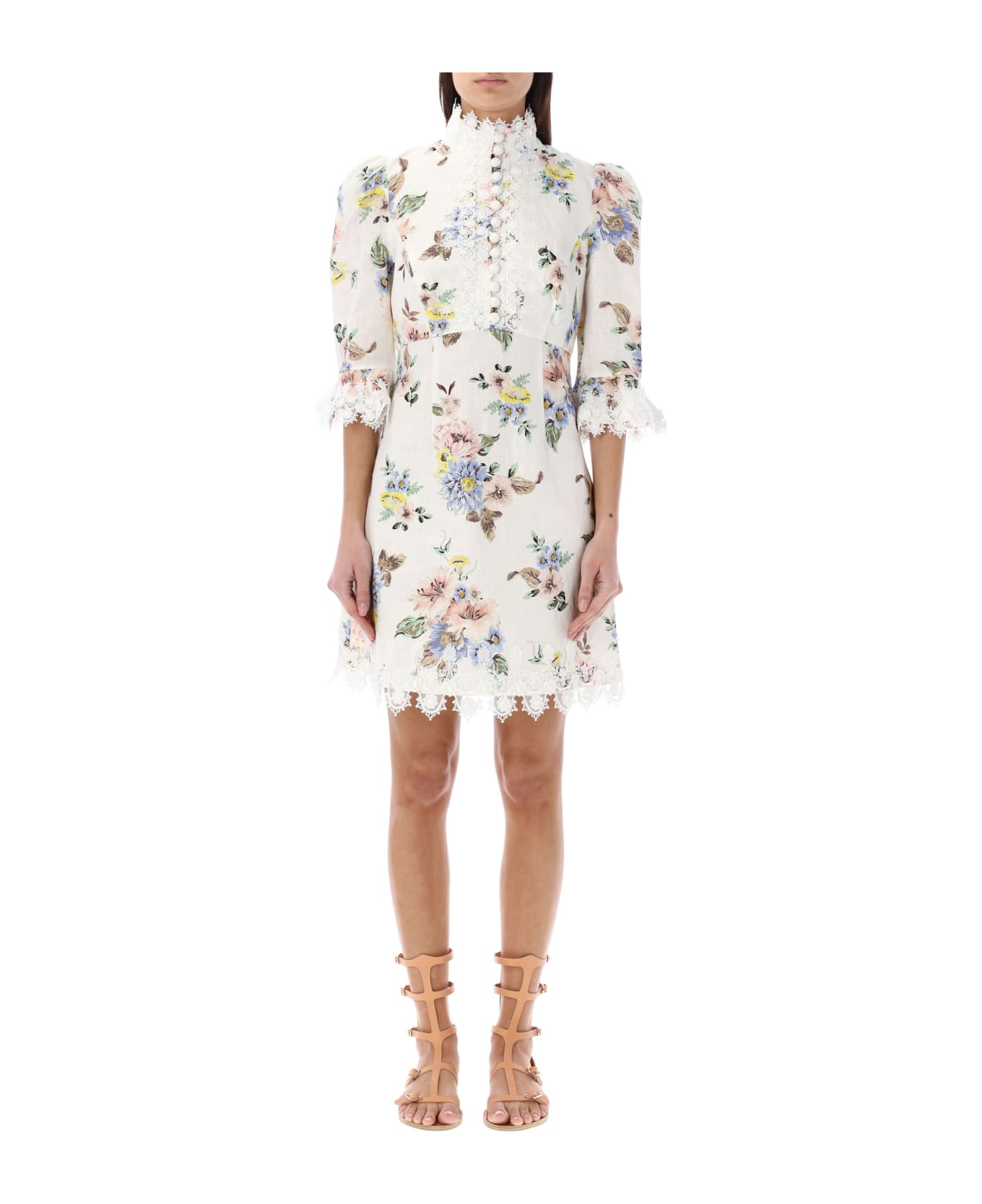 Zimmermann Applique Mini Dress - WHITE BLUE FLOWER ワンピース＆ドレス