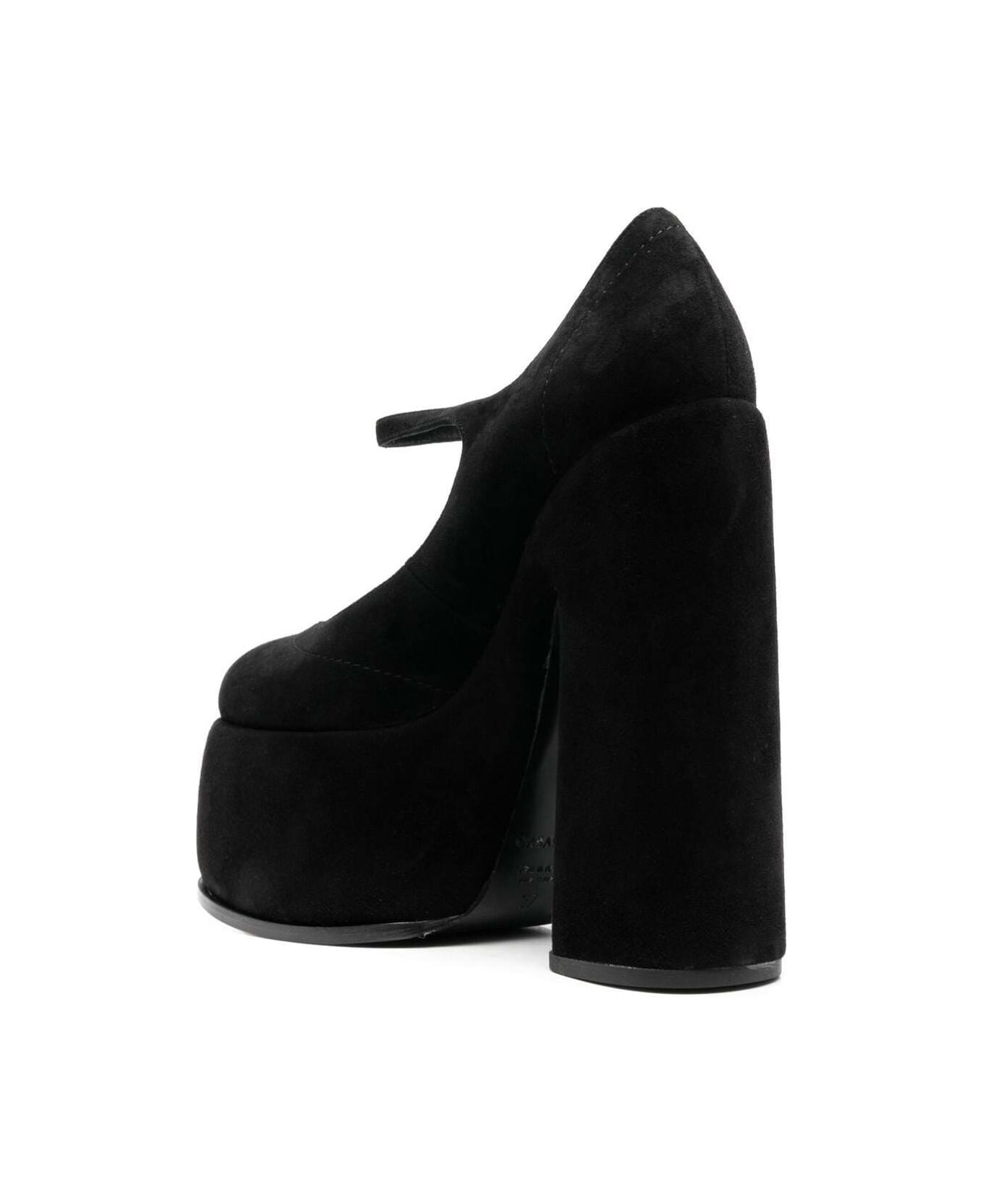 Casadei Mary Jane Rock Black Suede Heeled Sandals With Instep Strap And Platform - Black