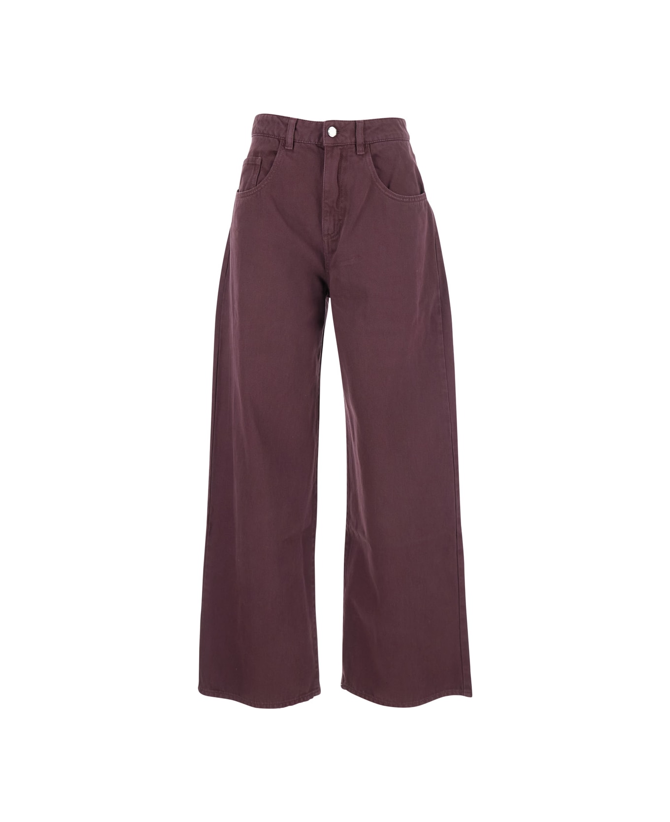 Icon Denim 
poppy
 Bordeaux Wide Jeans With Logo Patch In Denim Woman - Bordeaux