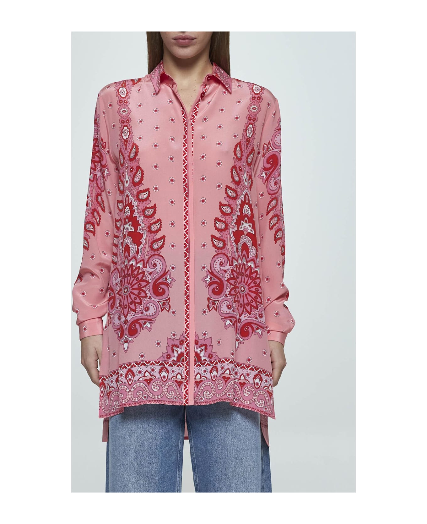 Etro Pink Paisley Print Silk Long Shirt - Pink