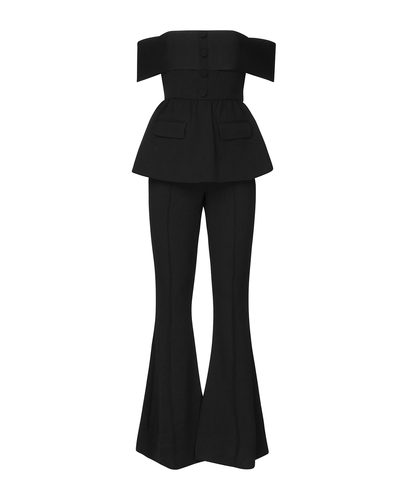 self-portrait One-piece Jumpsuit With Bare Shoulders - Black