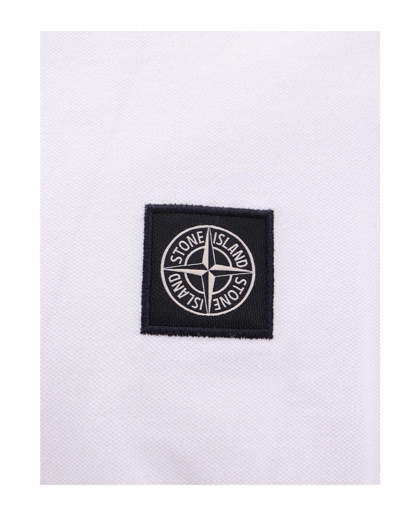 Stone Island Logo Patch Detail Polo Shirt - White