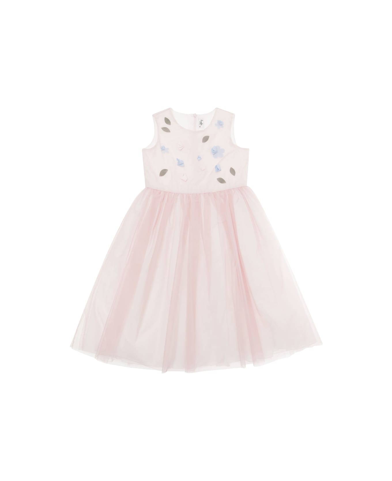 Il Gufo Pink Dress With Flowers Patch In Tulle Girl - Pink