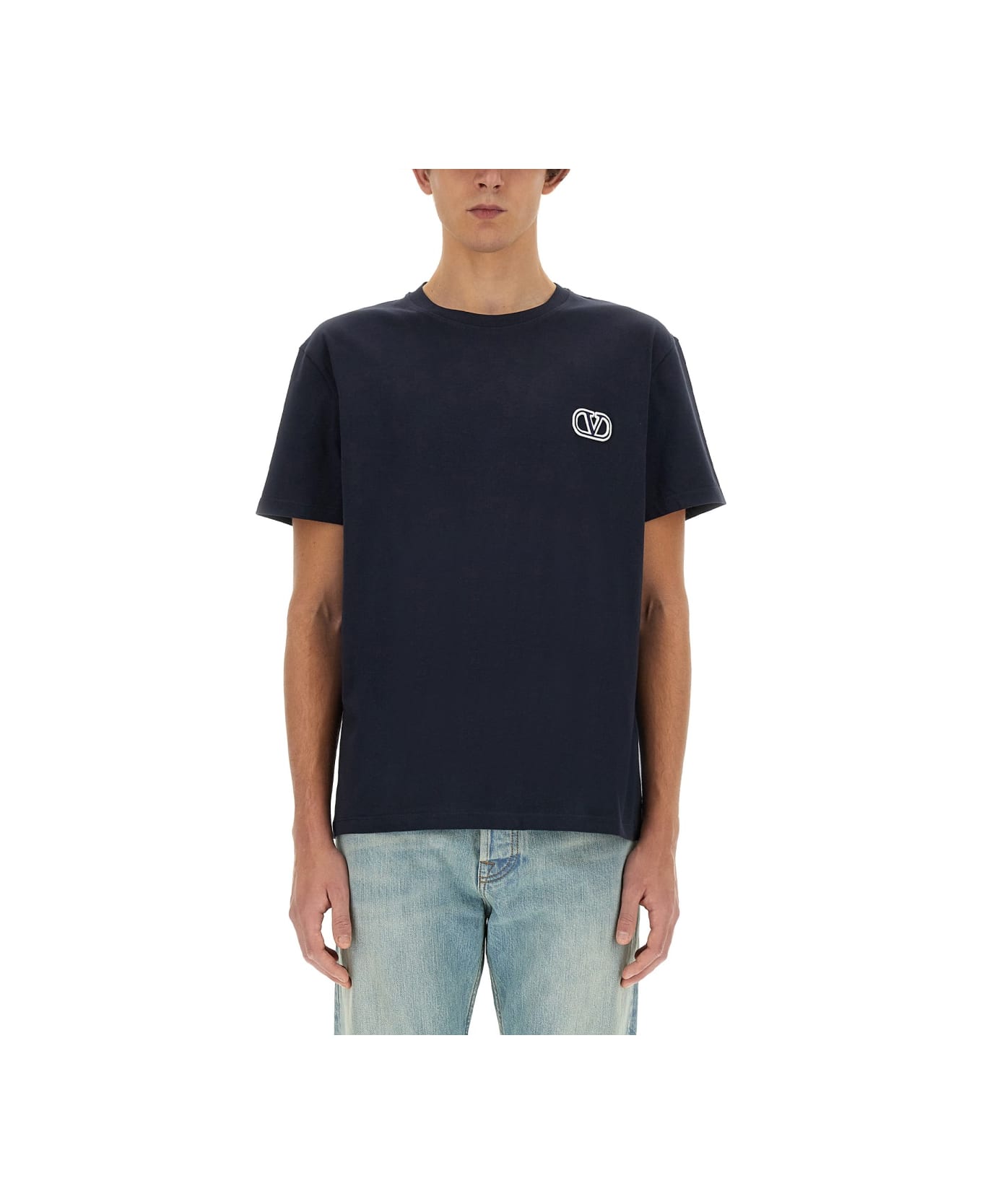 Valentino T-shirt With "vlogo Signature" Patch - BLUE