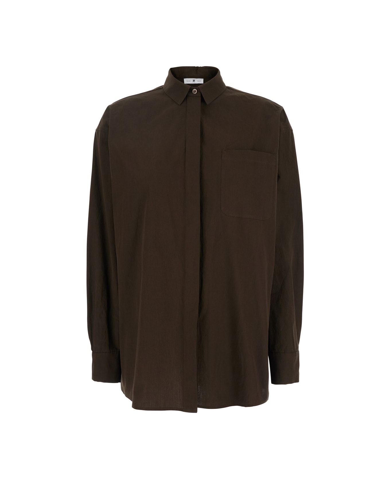 PT Torino Brown Shirt With Classic Collar And Patch Pocket On The Chest In Cotton Woman - Brown