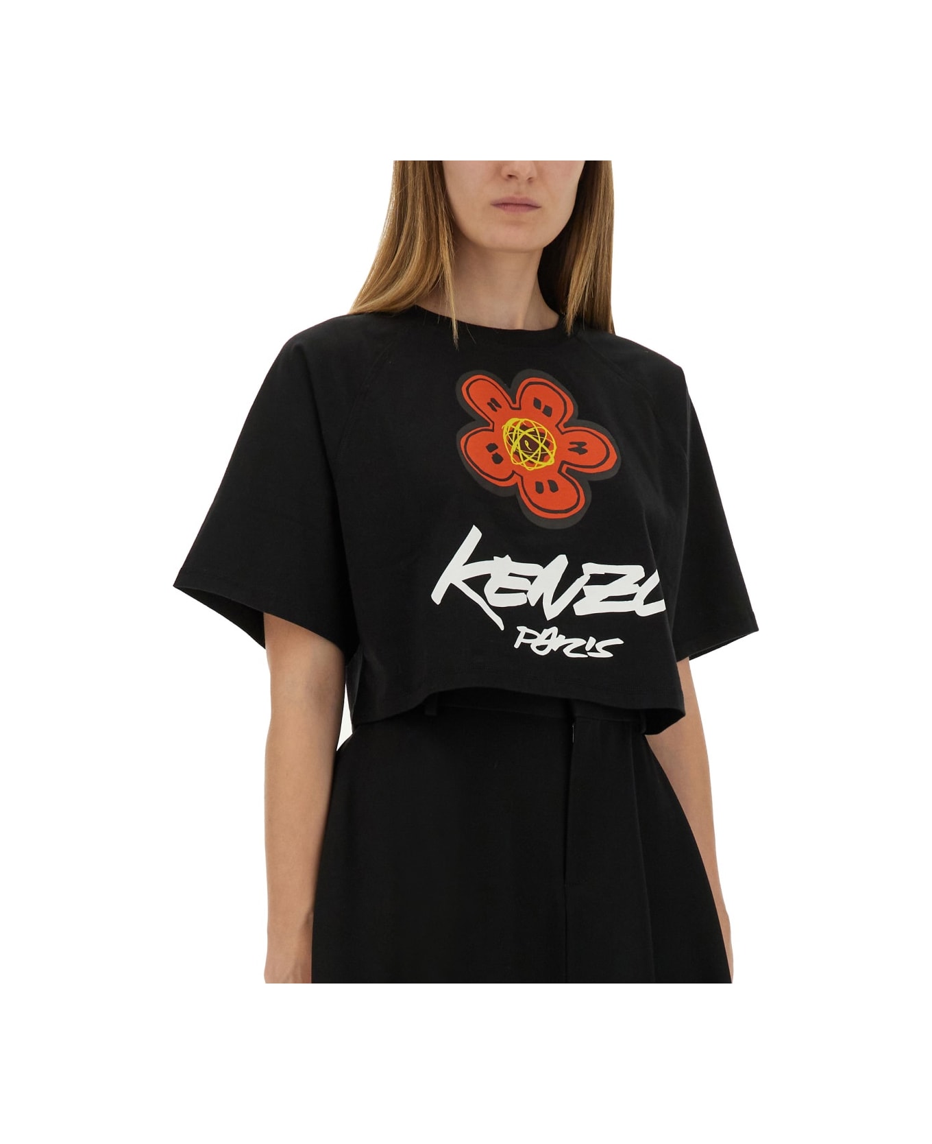 Kenzo Cropped T-shirt "futura" - BLACK