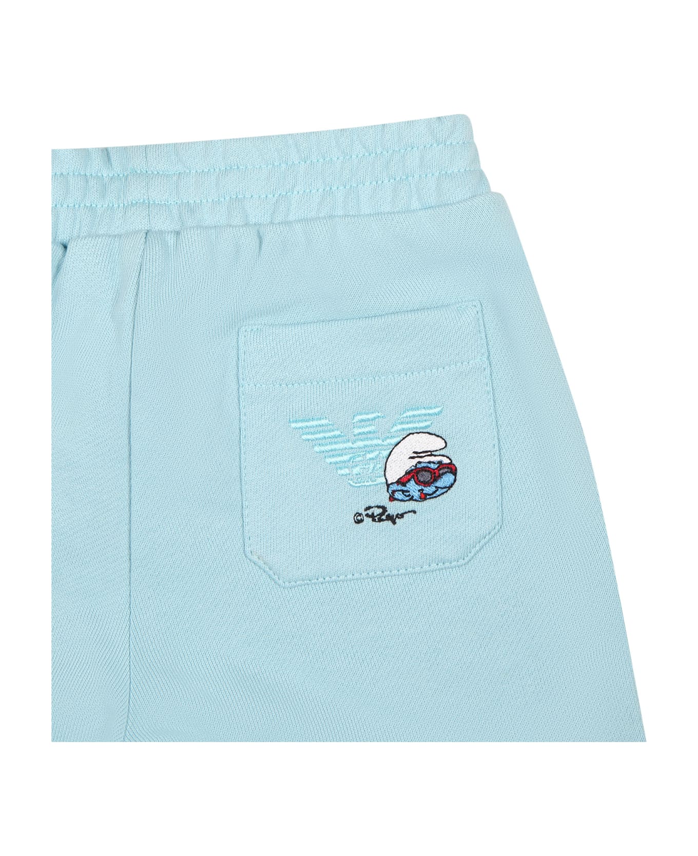 Emporio Armani Light Blue Trousers For Baby Boy With Smurf - Light Blue